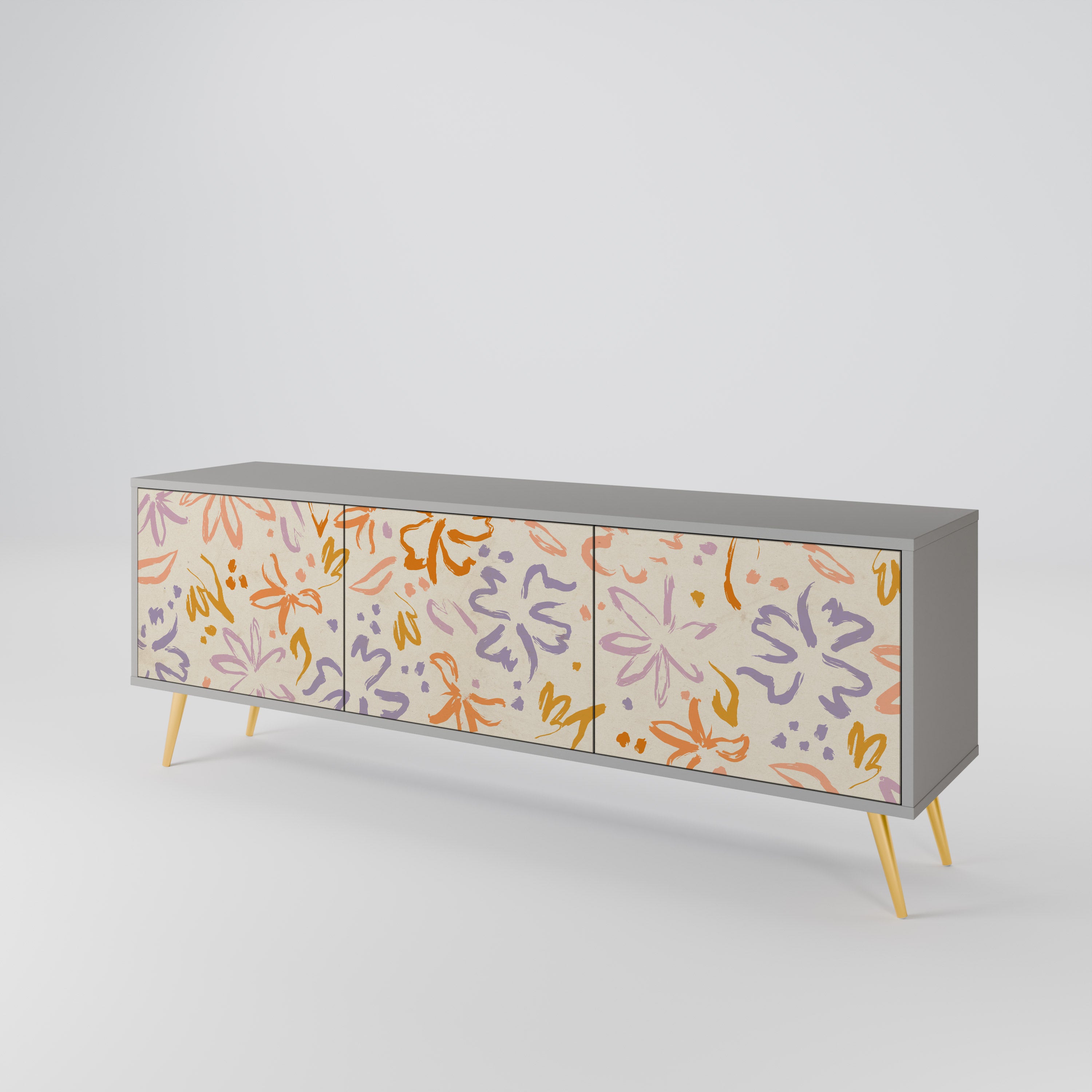 Mueble de TV de 3 puertas SPRING WHIMSY en acabado gris