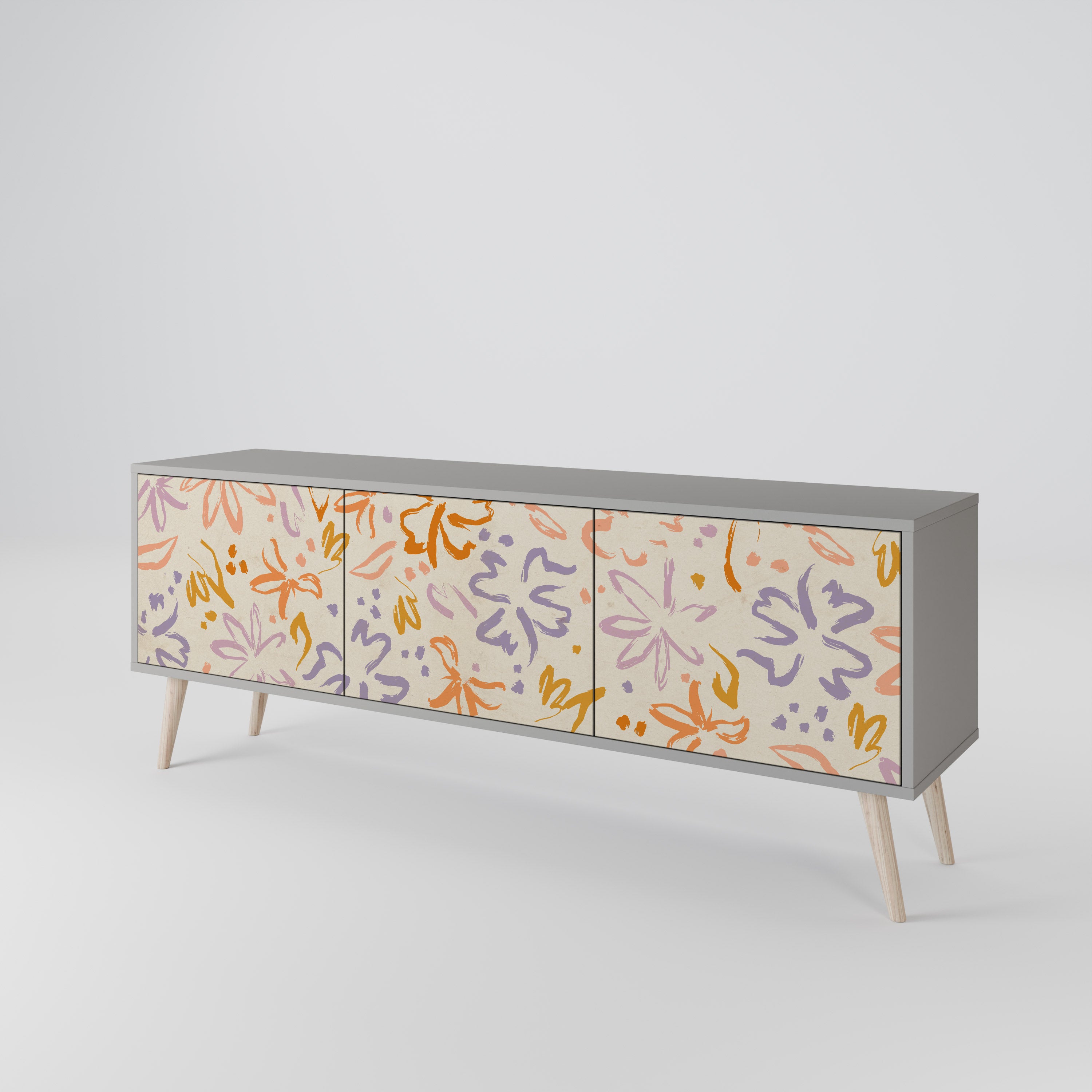 Mueble de TV de 3 puertas SPRING WHIMSY en acabado gris