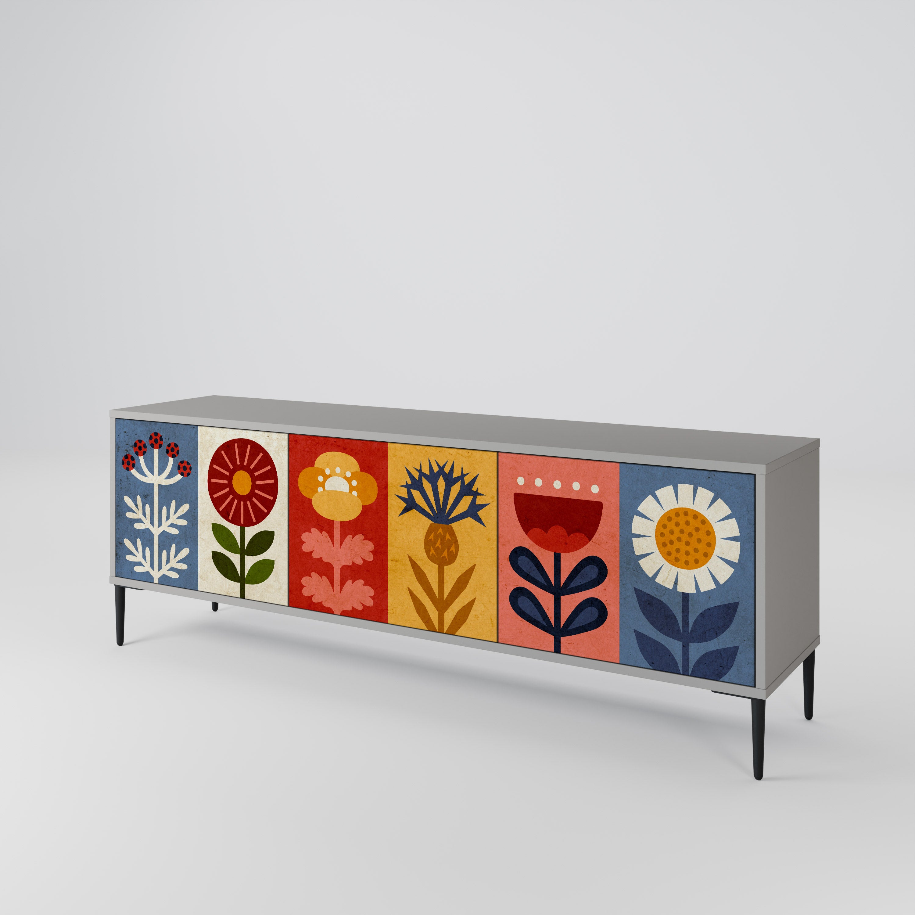 Mueble de TV SCANDIC FLOWERET de 3 puertas en acabado gris