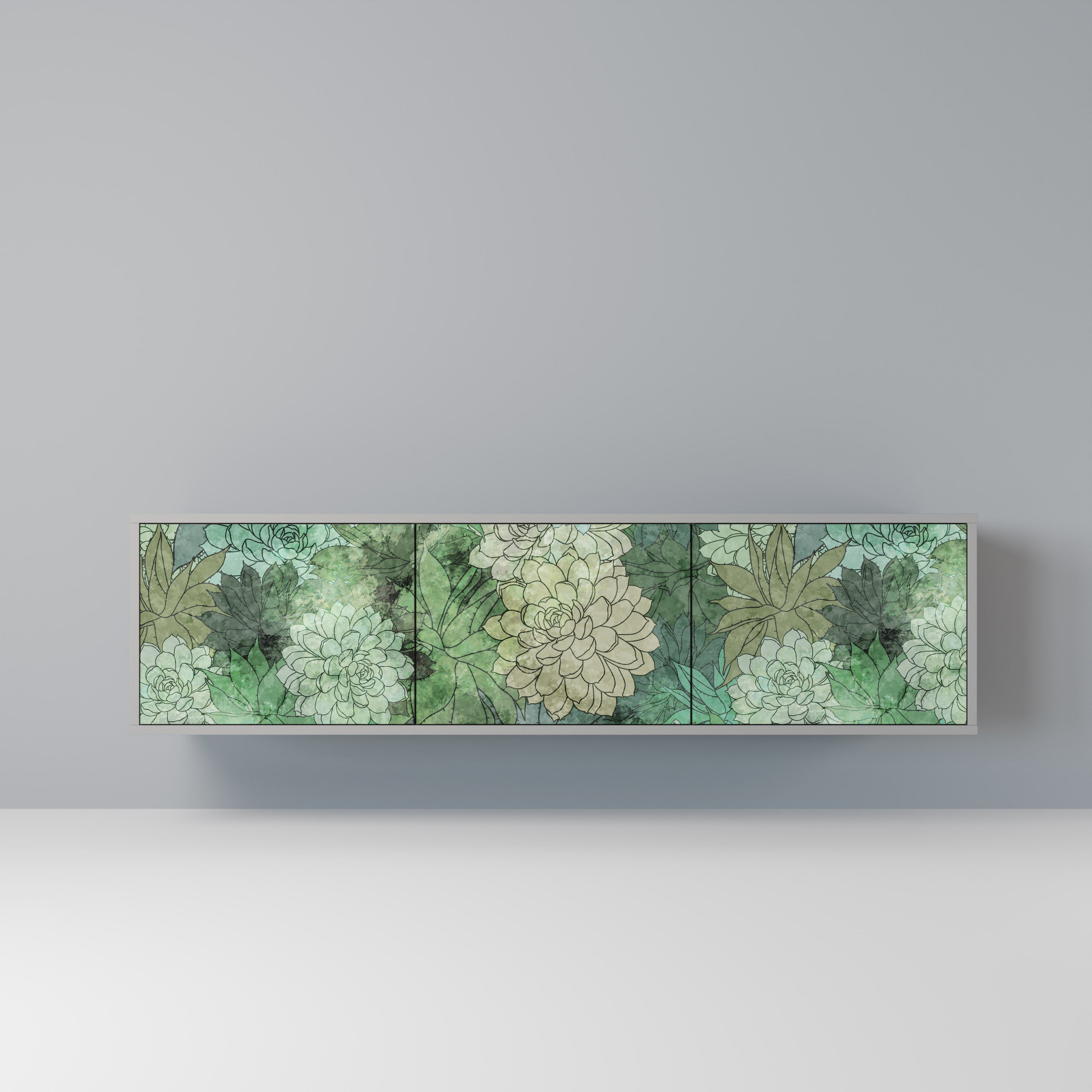 Mueble de TV de 3 puertas SUCCULENT CLUSTER en acabado gris
