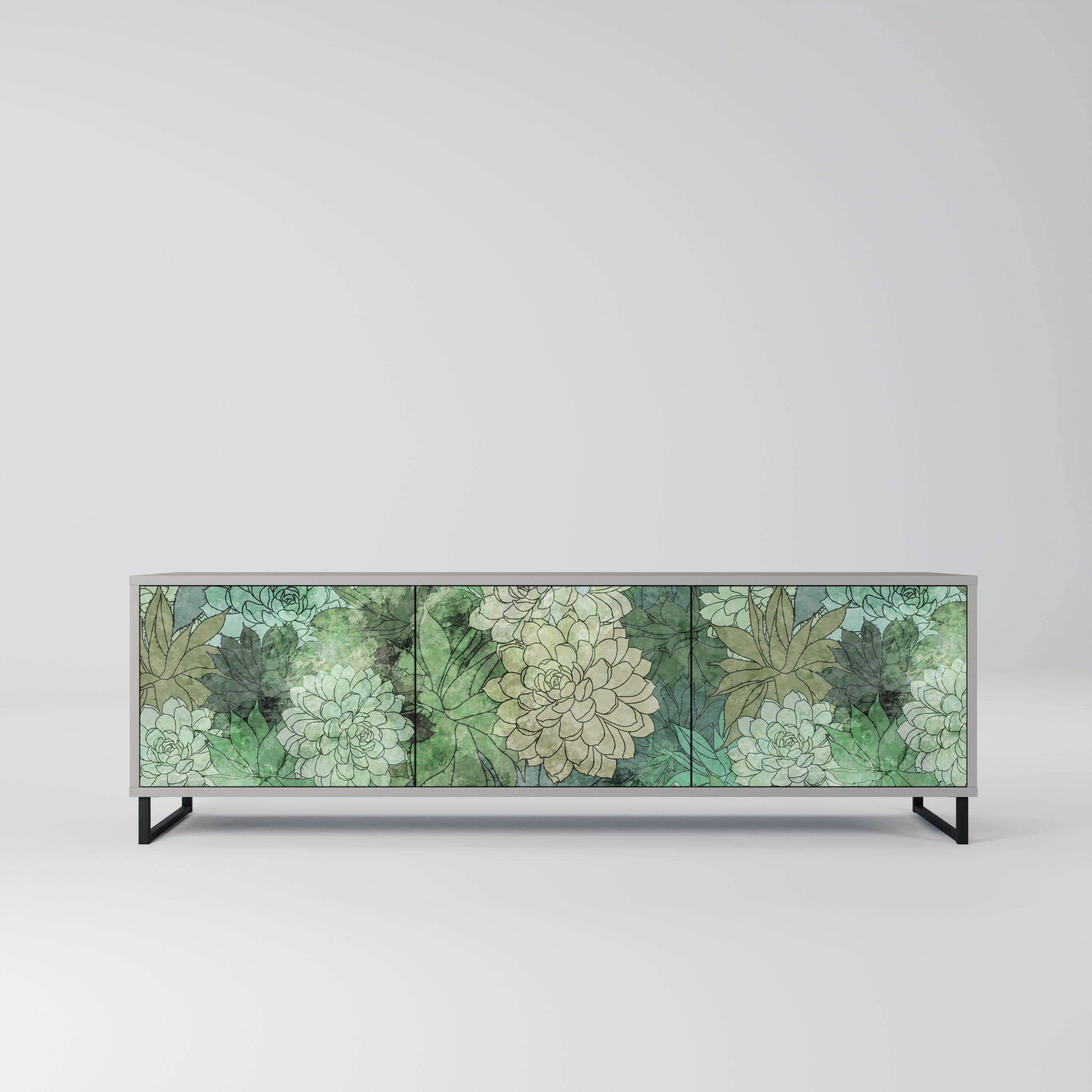 Mueble de TV de 3 puertas SUCCULENT CLUSTER en acabado gris