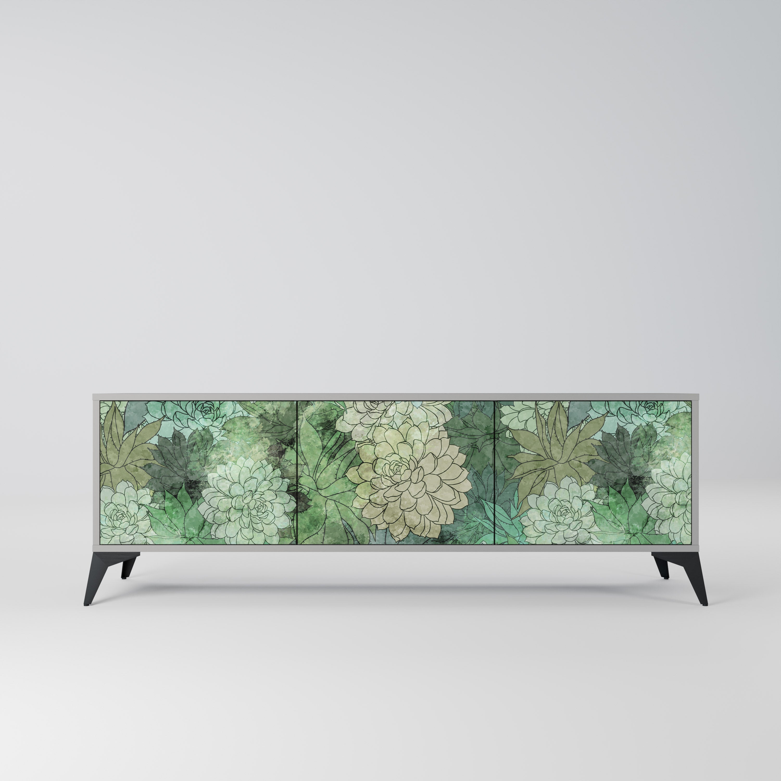 Mueble de TV de 3 puertas SUCCULENT CLUSTER en acabado gris