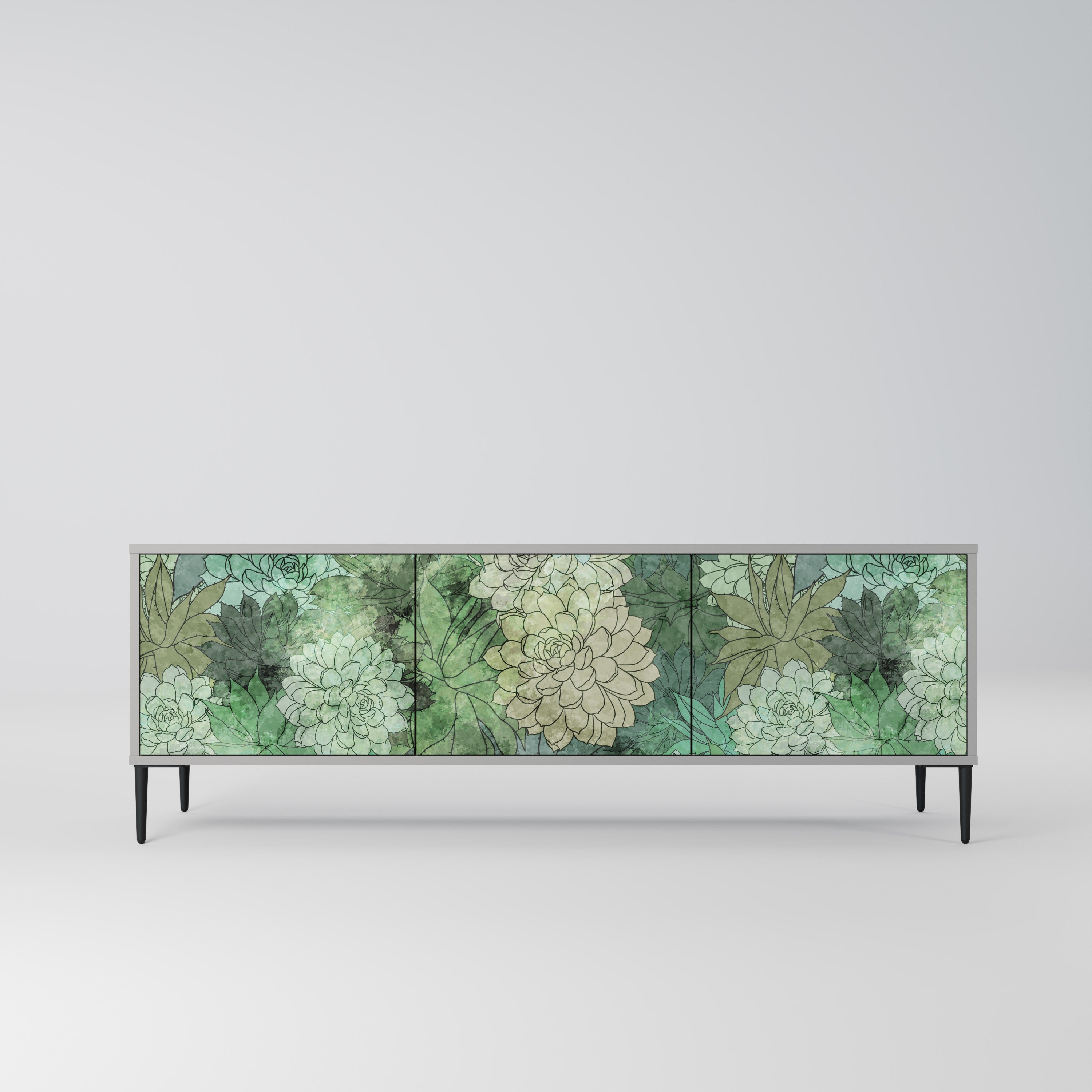 Mueble de TV de 3 puertas SUCCULENT CLUSTER en acabado gris