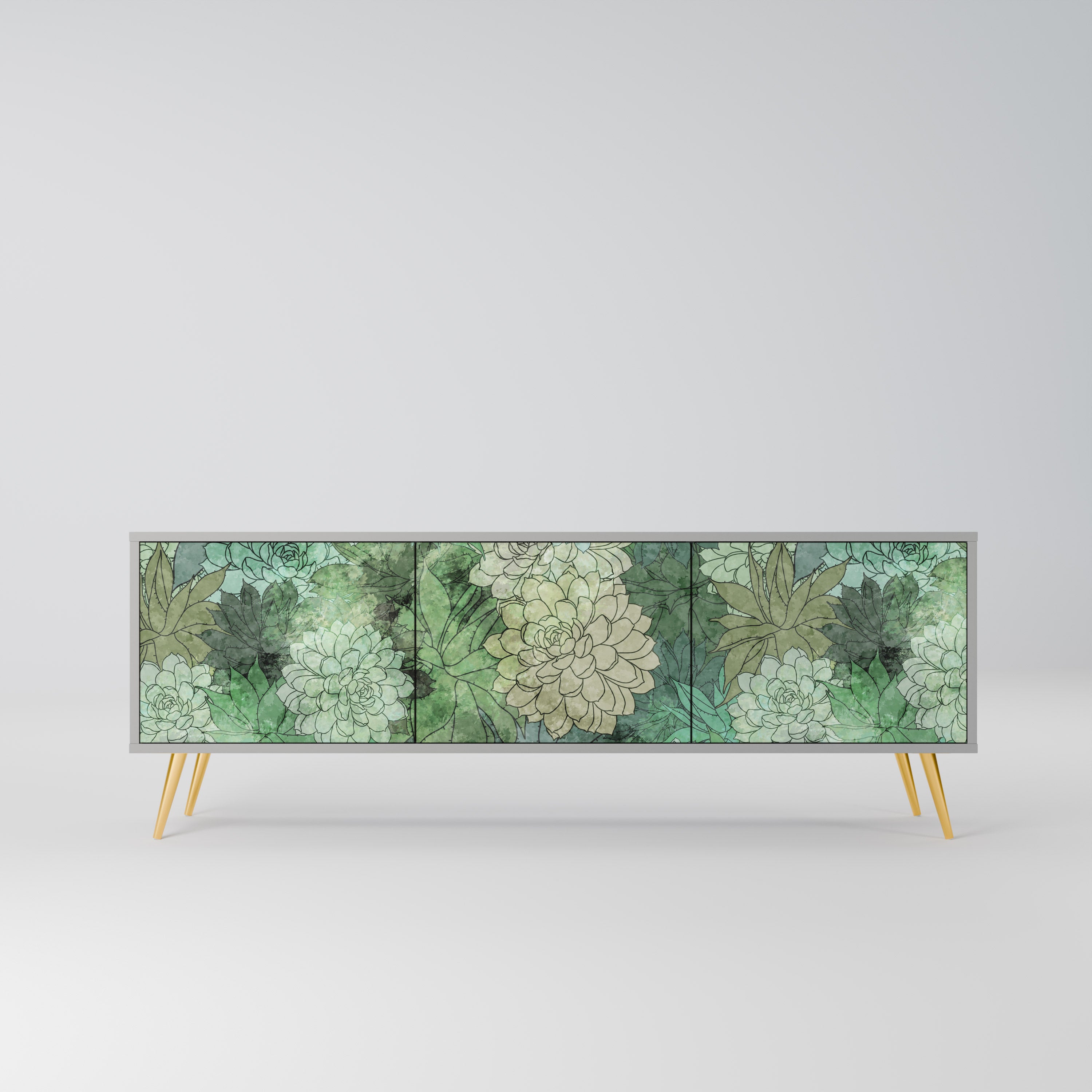 Mueble de TV de 3 puertas SUCCULENT CLUSTER en acabado gris
