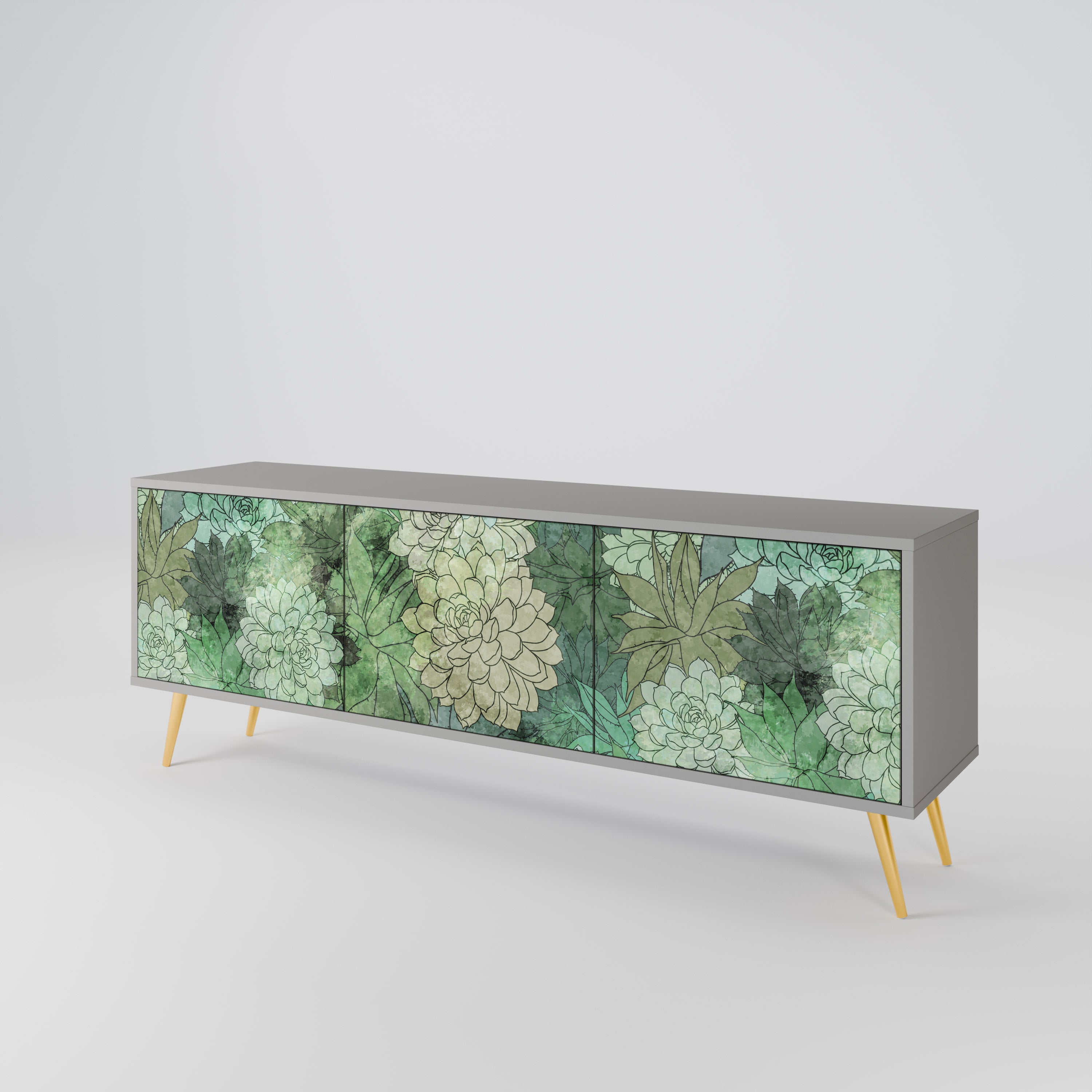 Mueble de TV de 3 puertas SUCCULENT CLUSTER en acabado gris