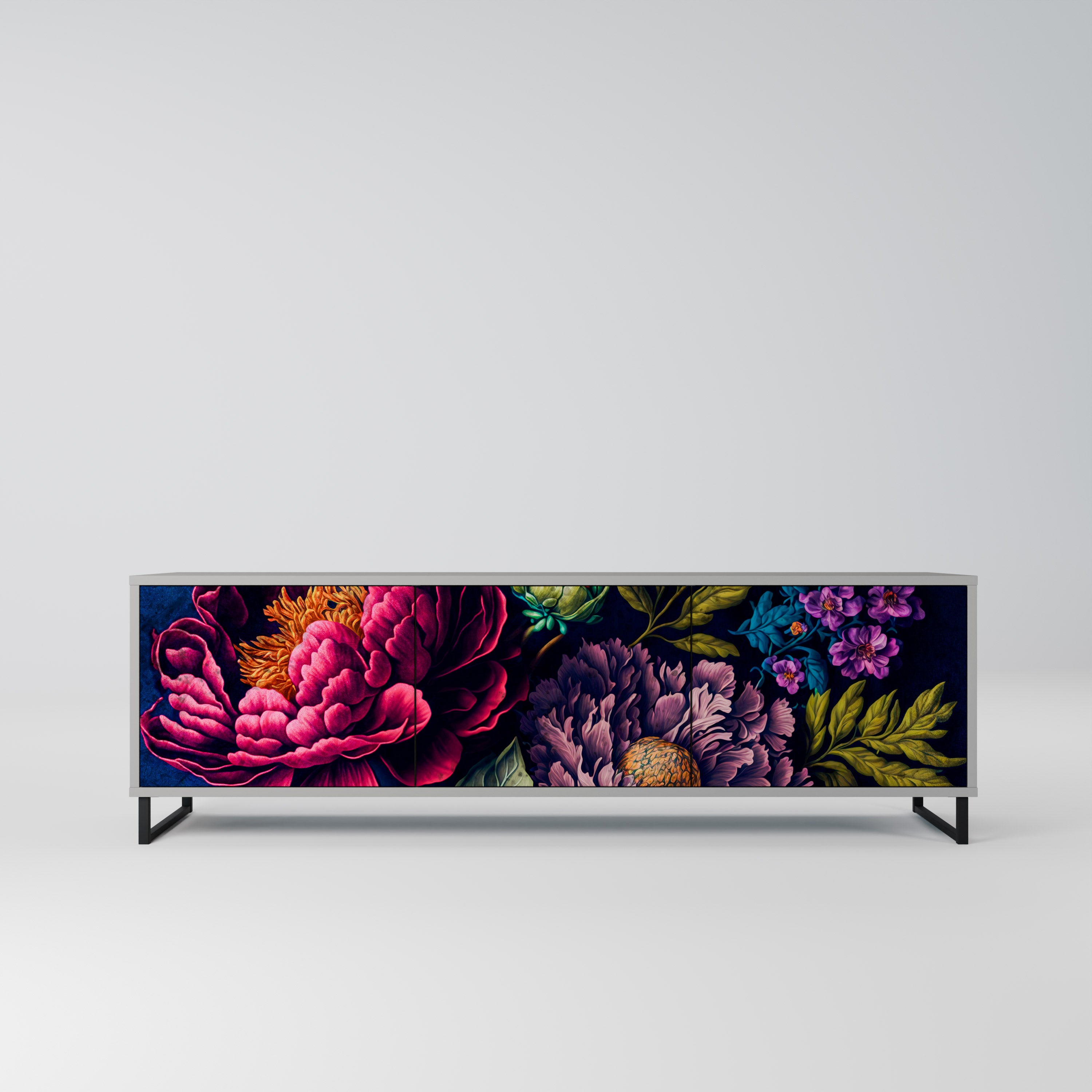 Mueble de TV de 3 puertas BLOOMING ELEGANCE en acabado gris