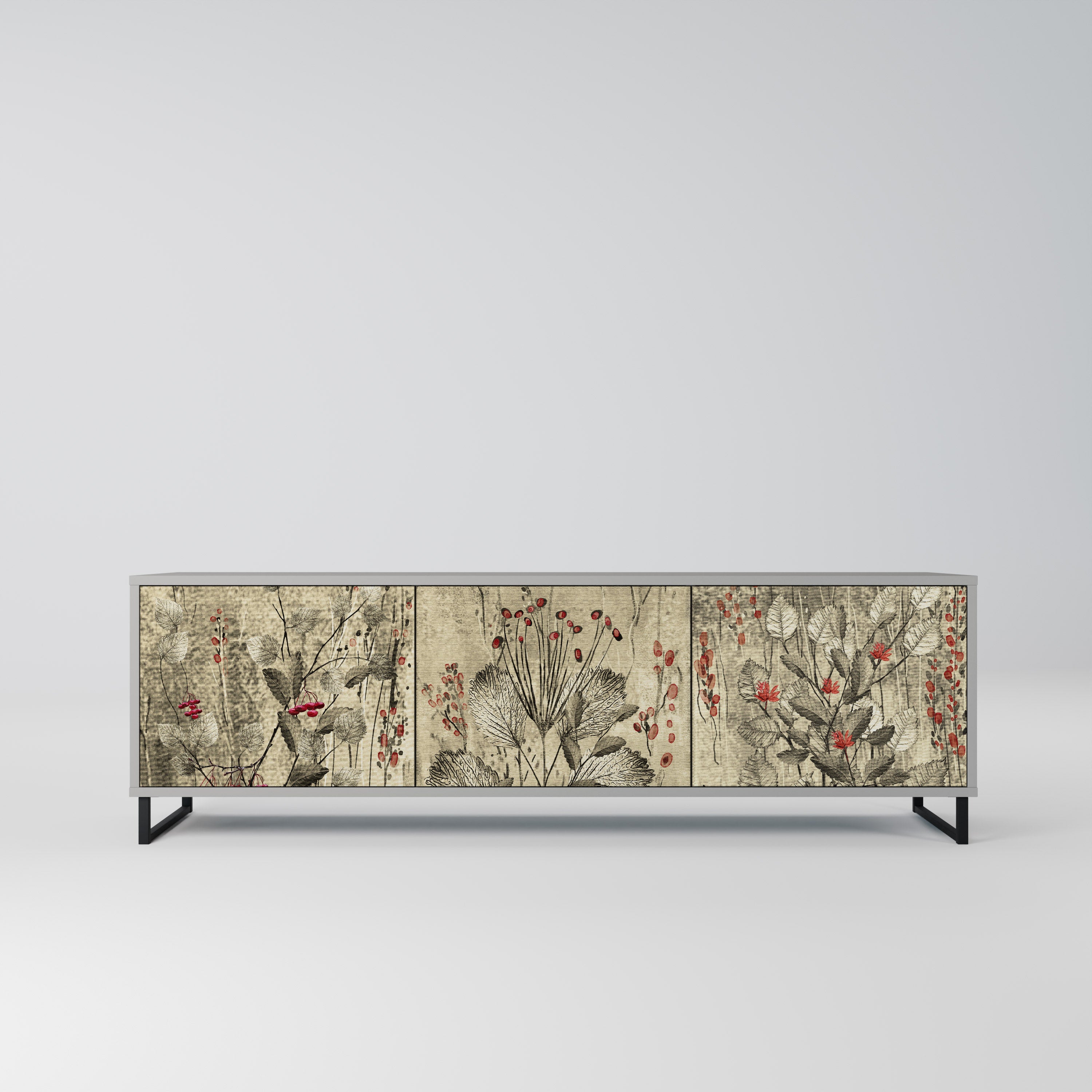 Mueble de TV de 3 puertas HERBAL GRACE en acabado gris