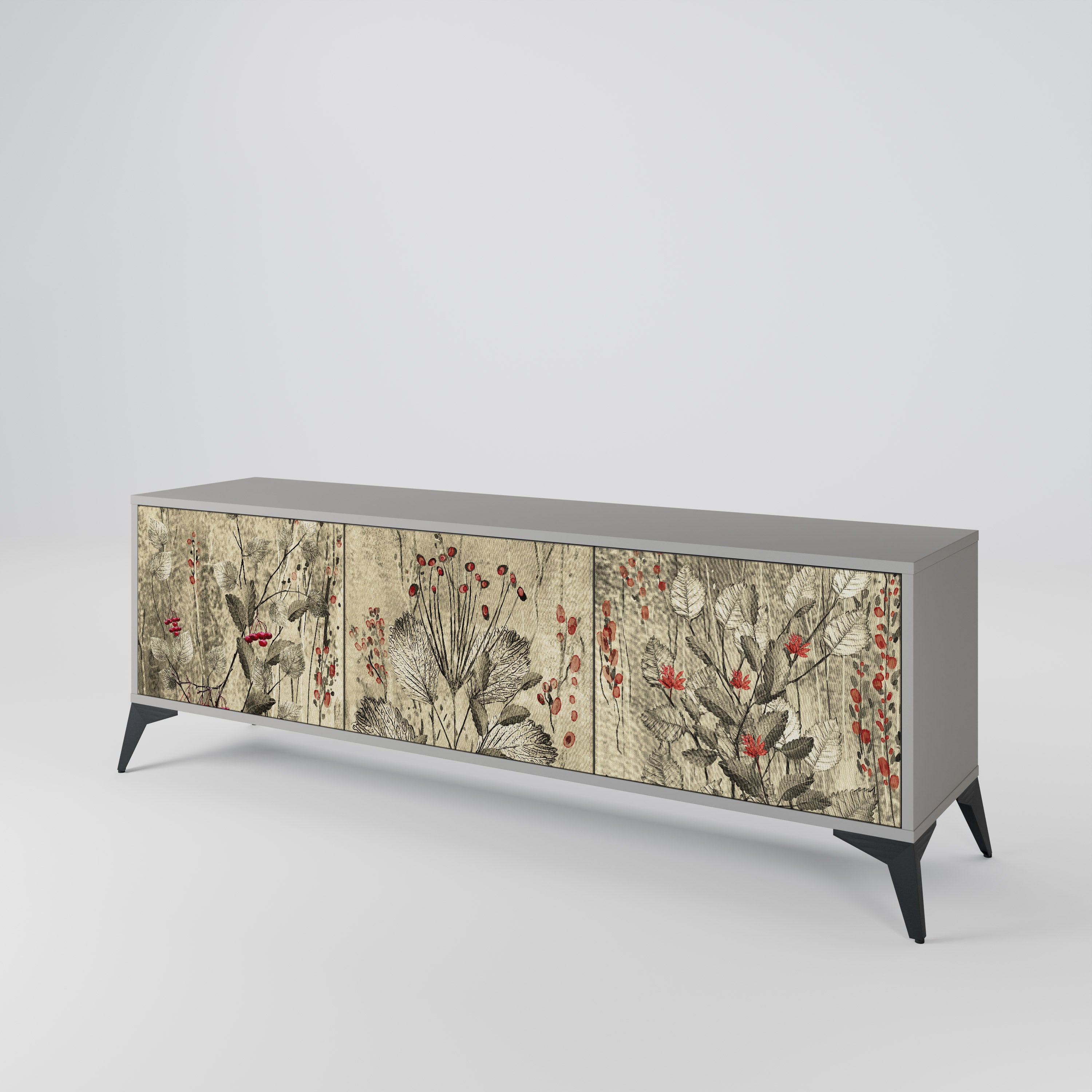 Mueble de TV de 3 puertas HERBAL GRACE en acabado gris