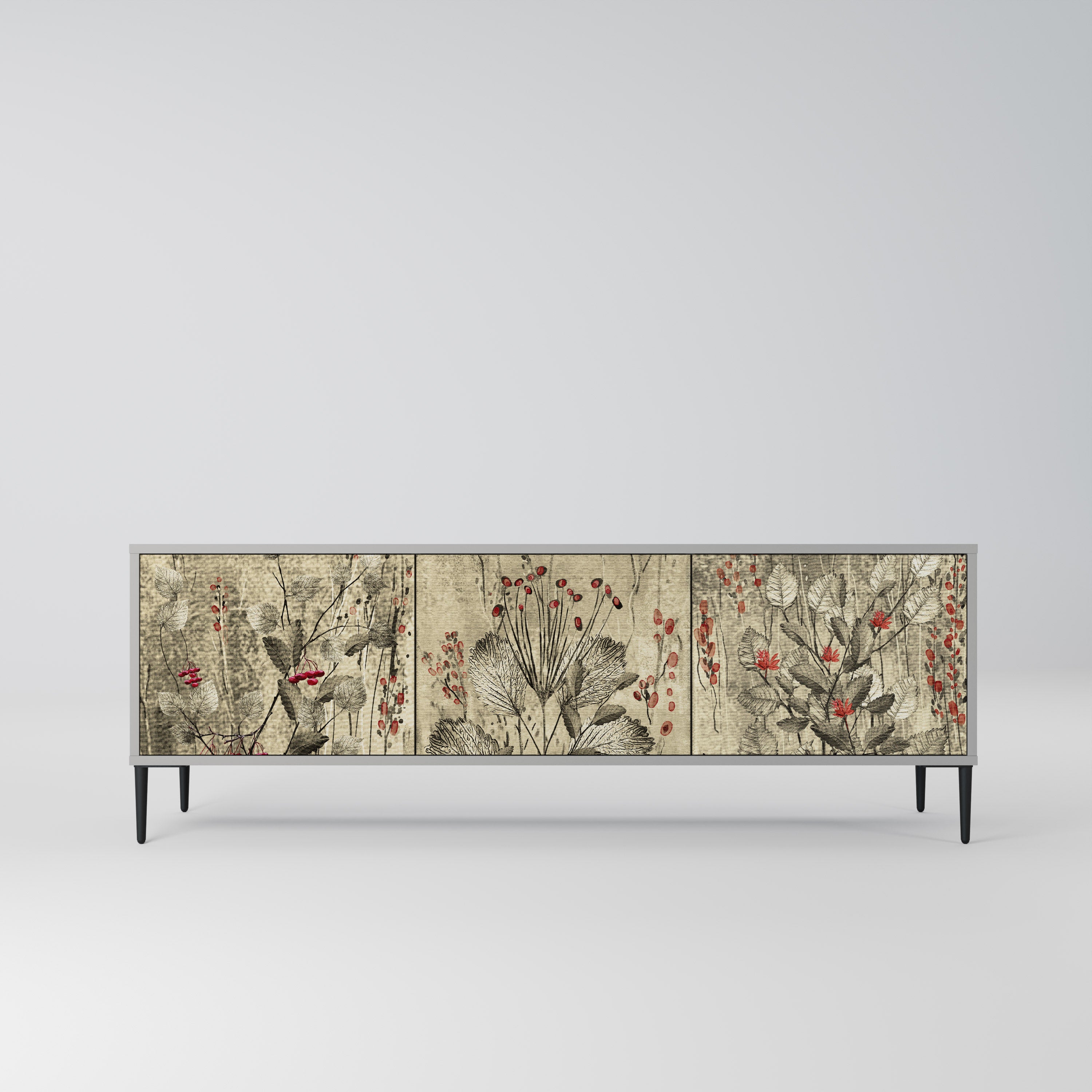 Mueble de TV de 3 puertas HERBAL GRACE en acabado gris
