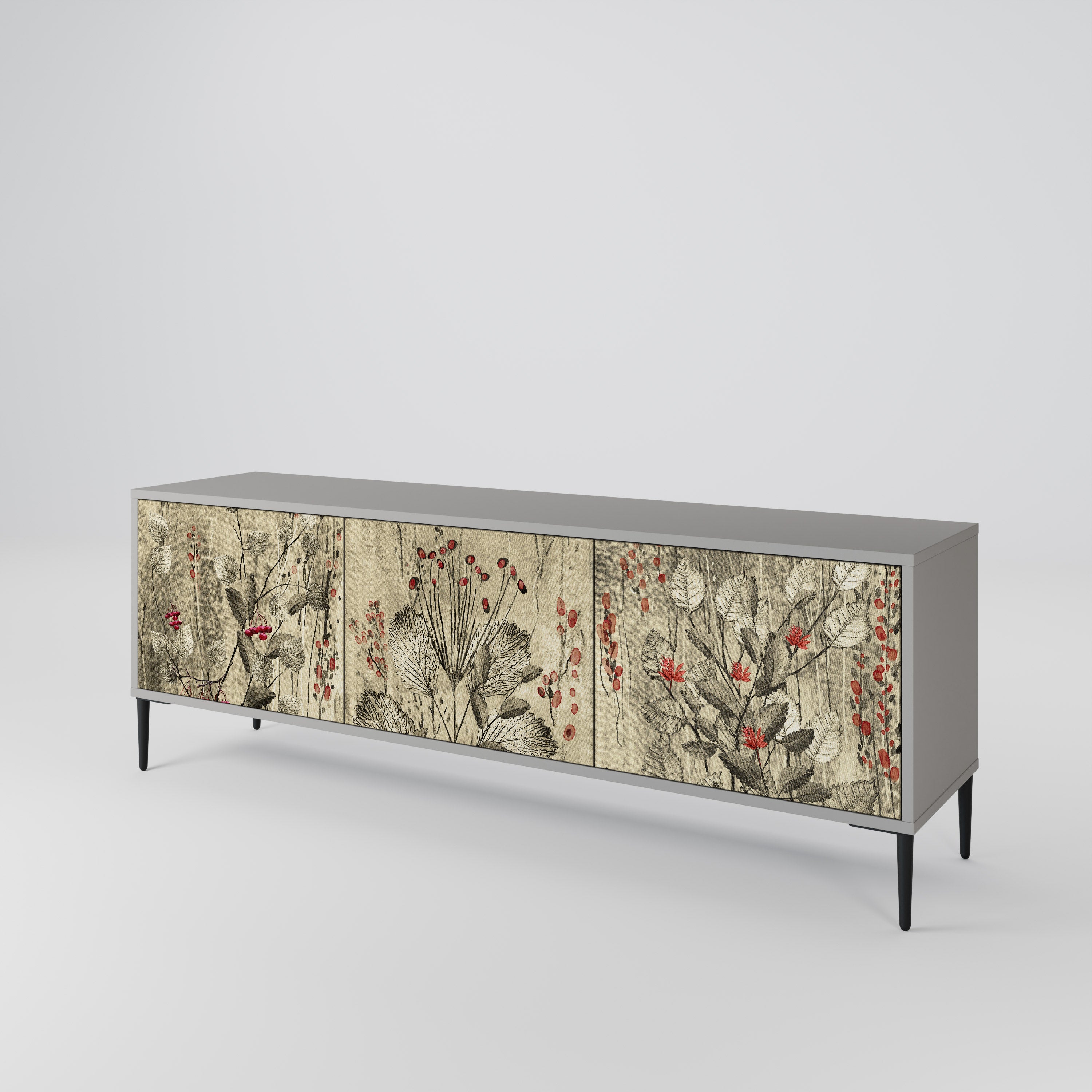 Mueble de TV de 3 puertas HERBAL GRACE en acabado gris