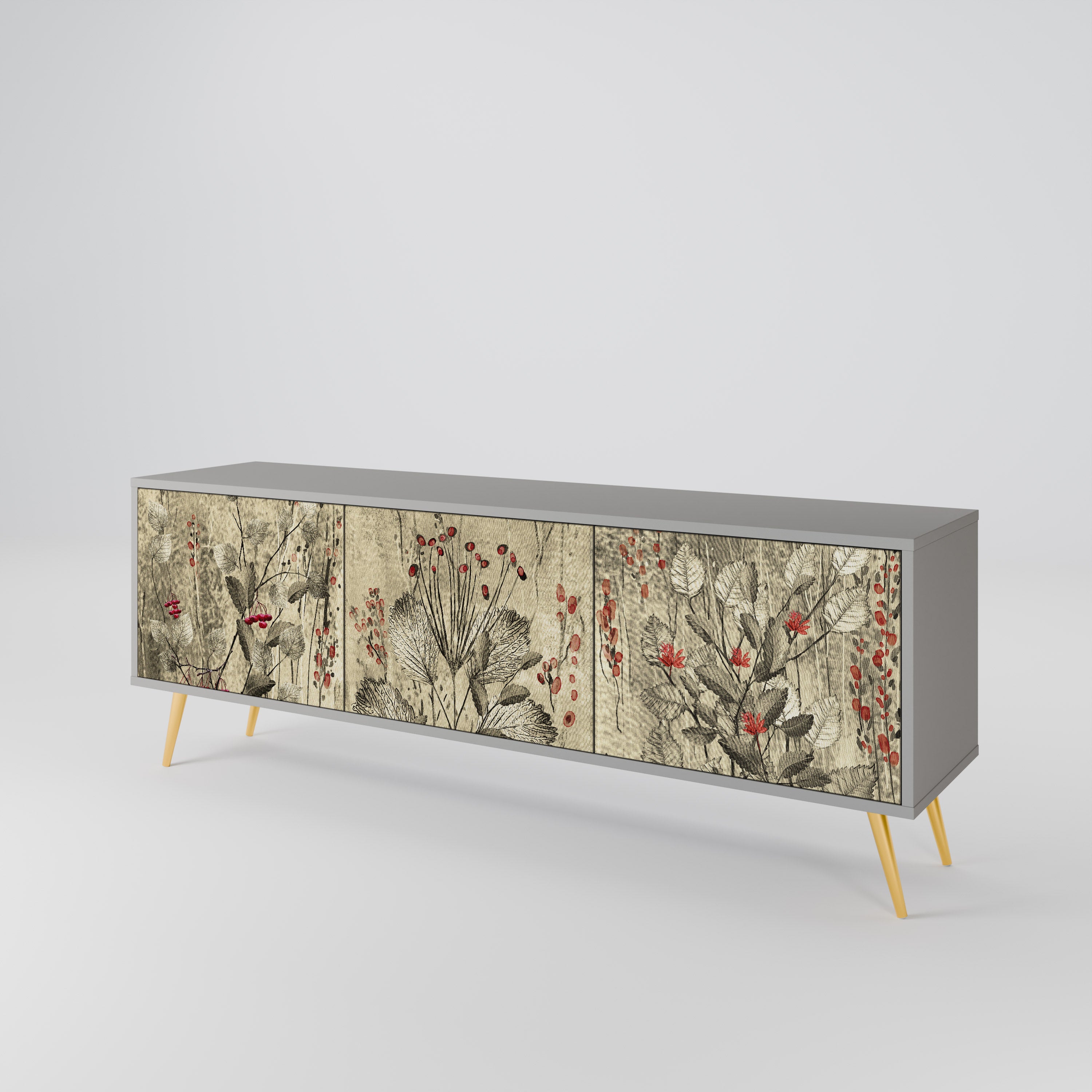 Mueble de TV de 3 puertas HERBAL GRACE en acabado gris