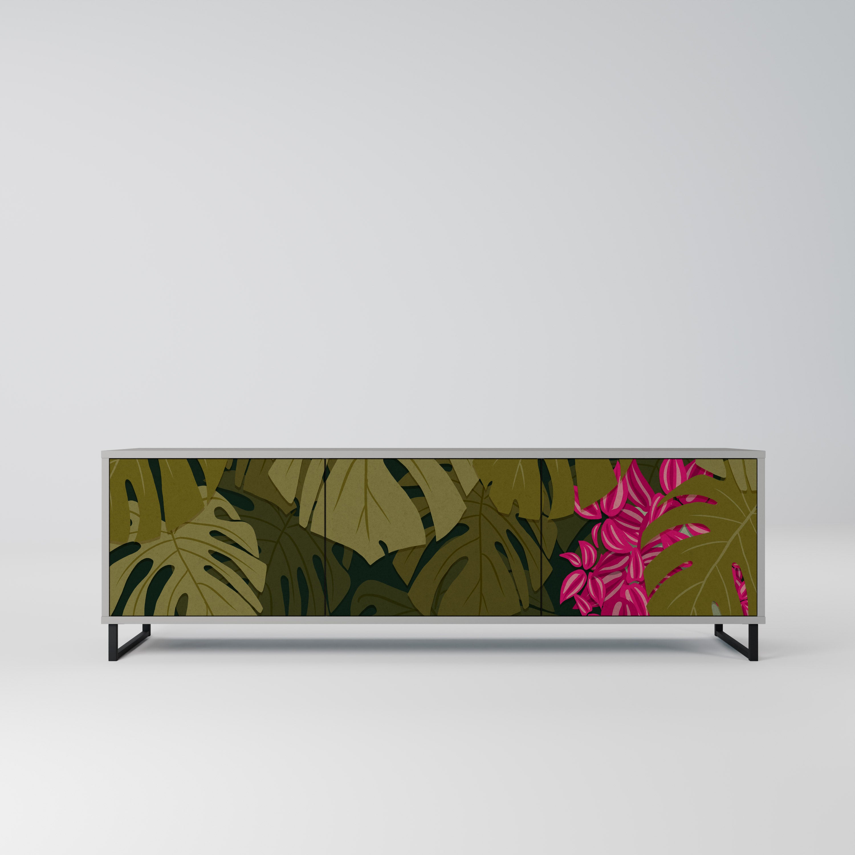 Mueble de TV de 3 puertas TROPICAL BEAUTY en acabado gris