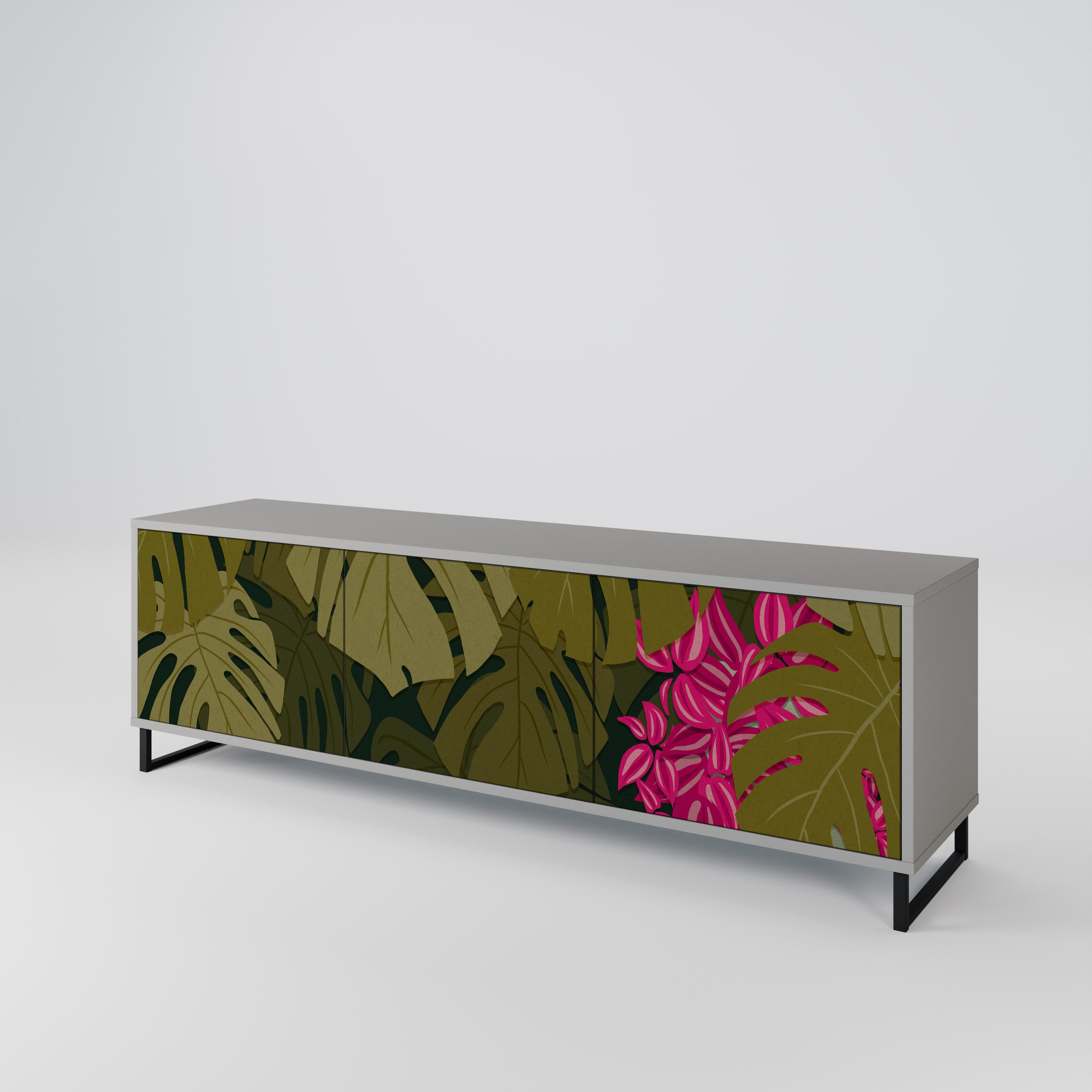 Mueble de TV de 3 puertas TROPICAL BEAUTY en acabado gris