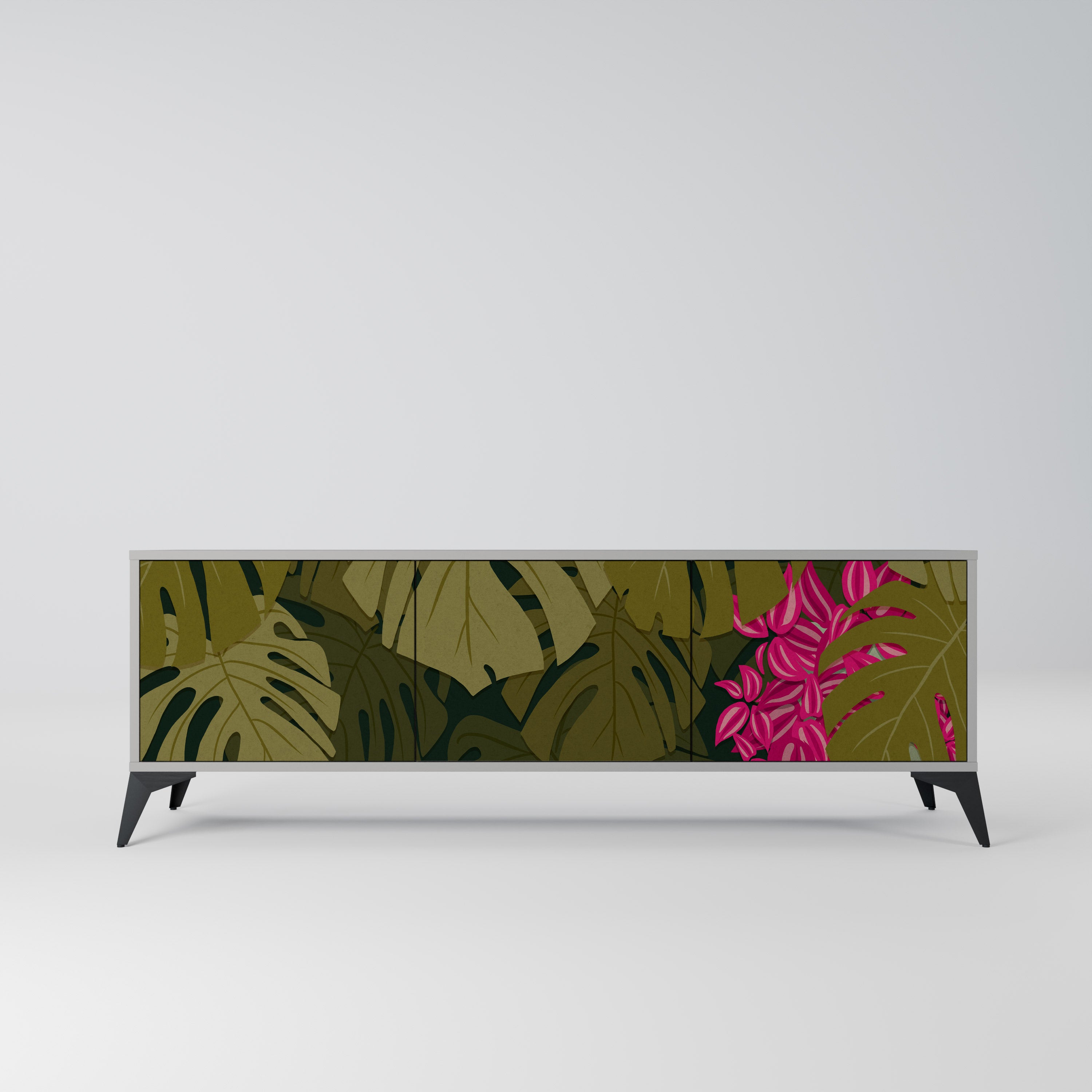 Mueble de TV de 3 puertas TROPICAL BEAUTY en acabado gris