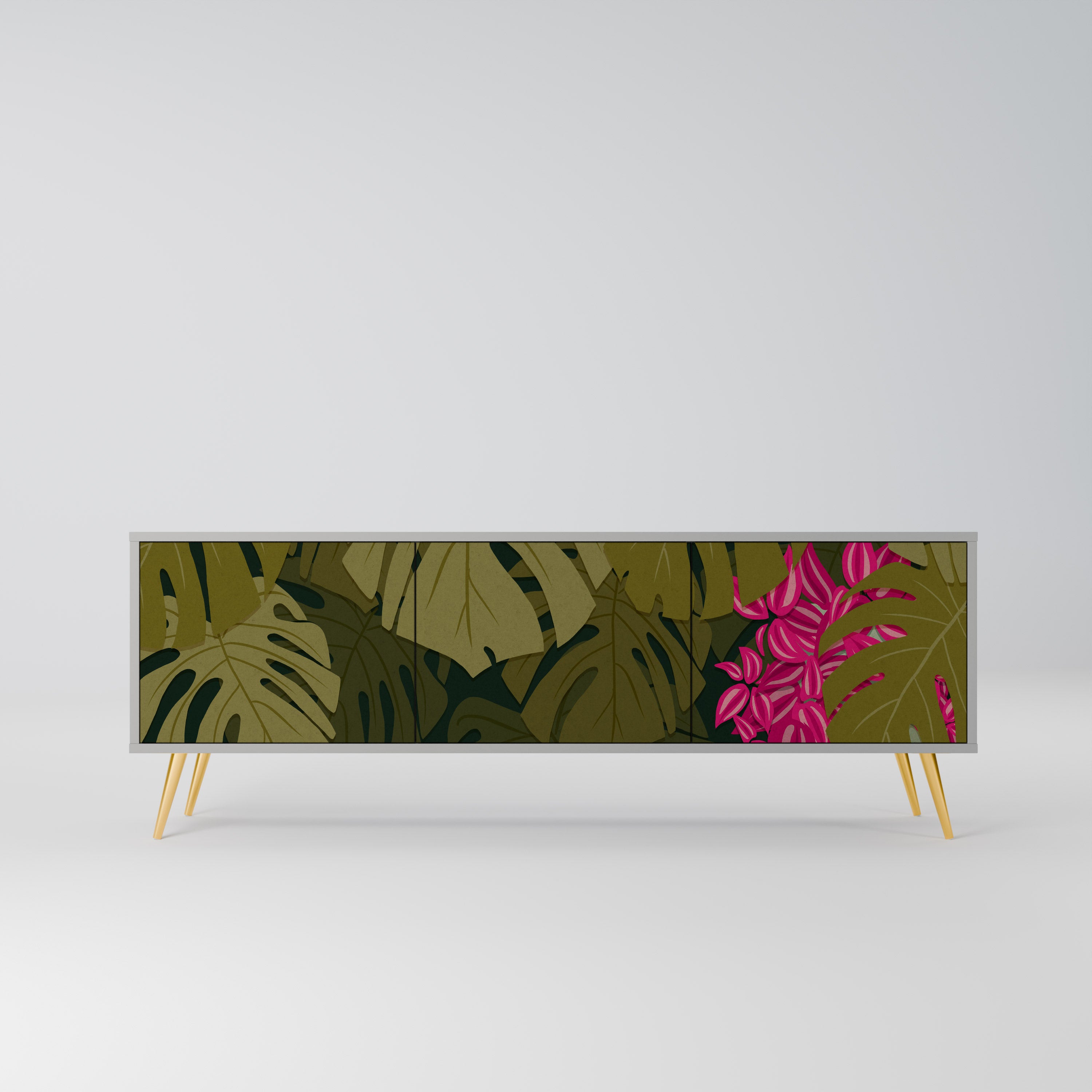 Mueble de TV de 3 puertas TROPICAL BEAUTY en acabado gris