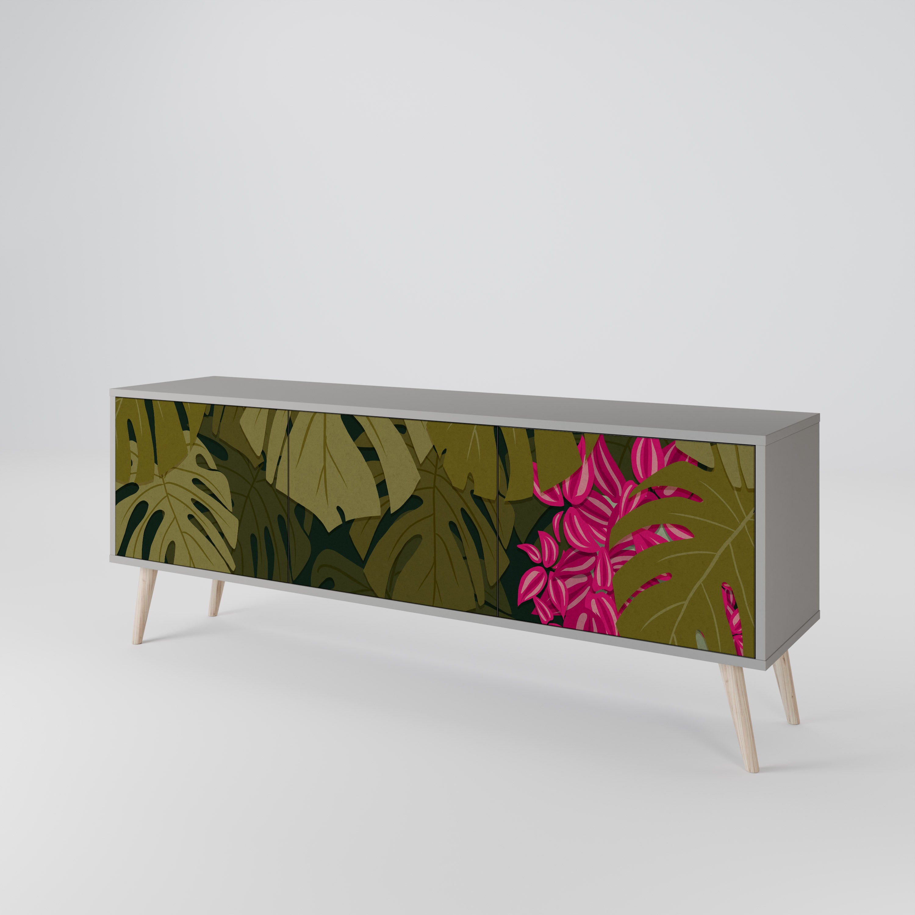 Mueble de TV de 3 puertas TROPICAL BEAUTY en acabado gris