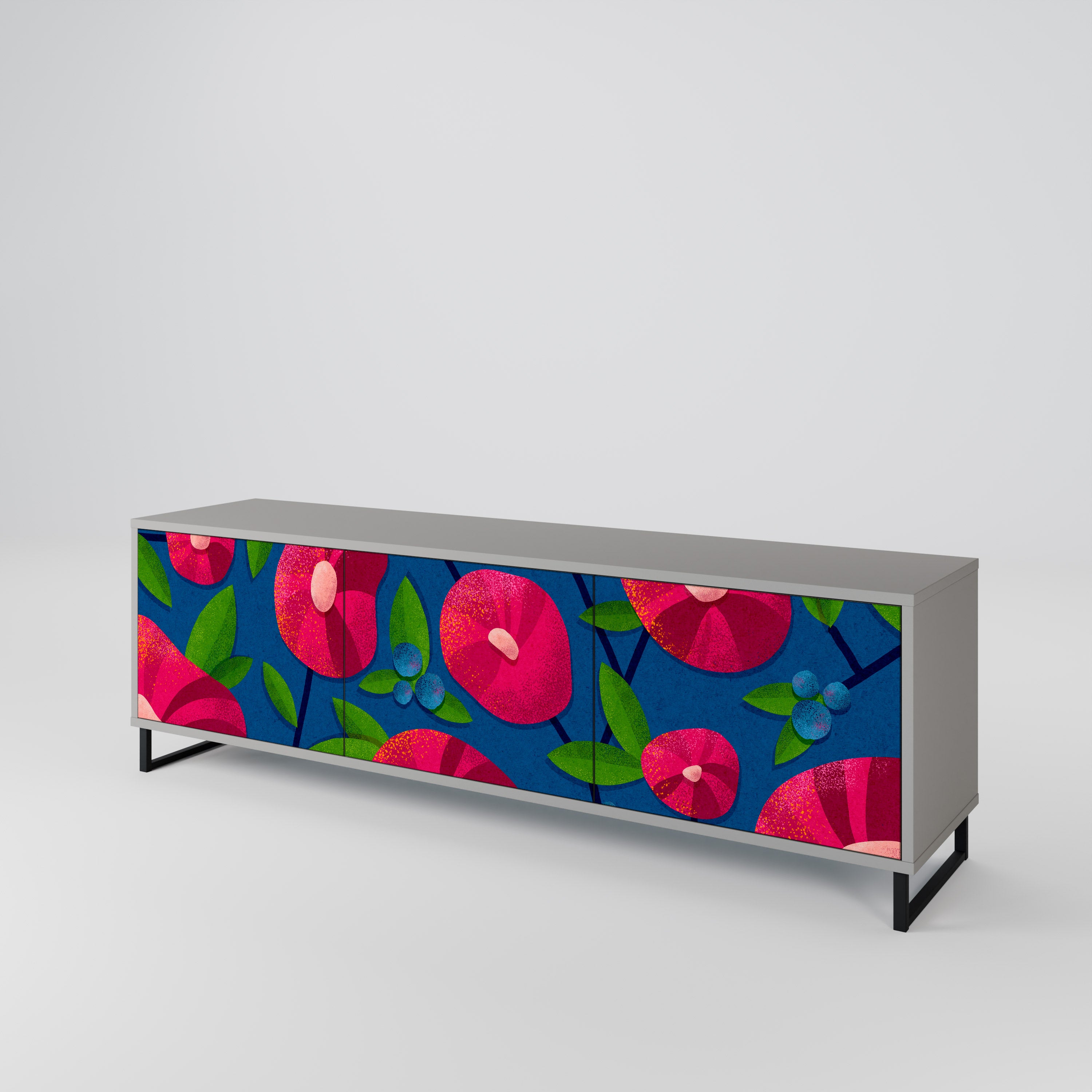 Mueble de TV de 3 puertas SPRING THOUGHTS en acabado gris