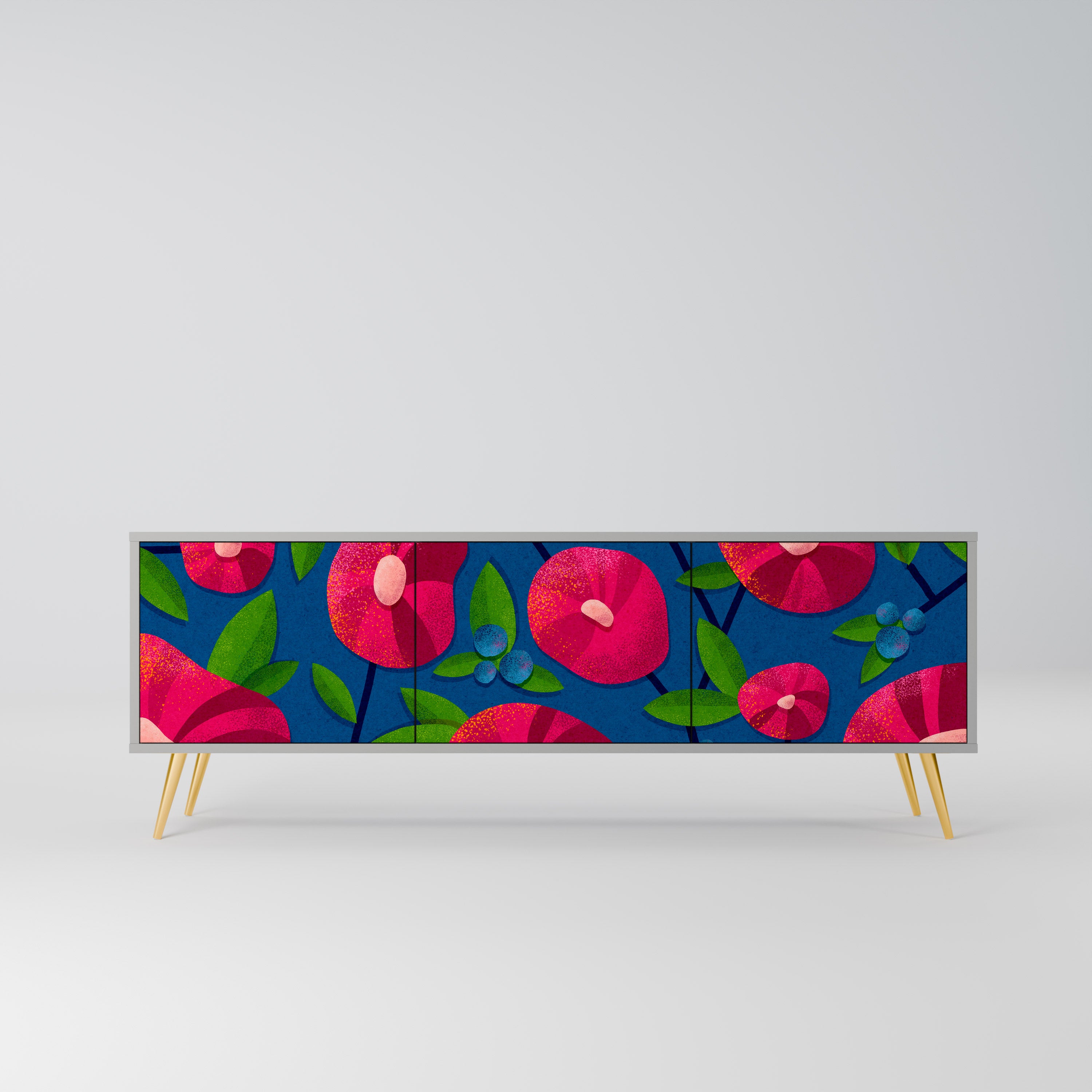 Mueble de TV de 3 puertas SPRING THOUGHTS en acabado gris