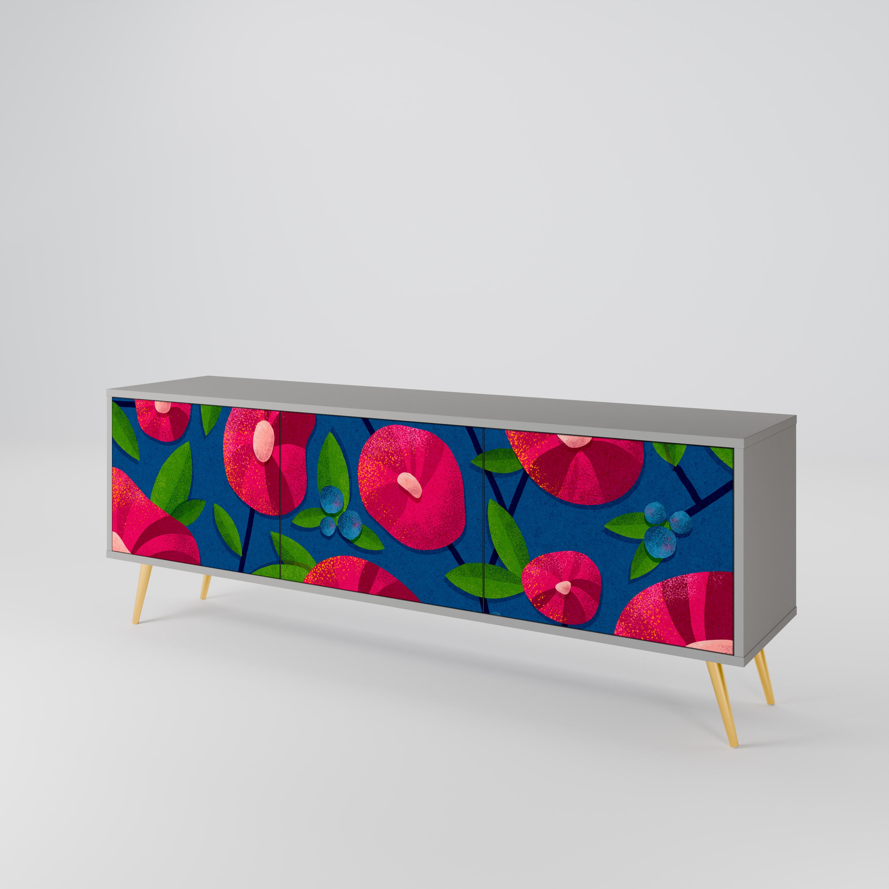 Mueble de TV de 3 puertas SPRING THOUGHTS en acabado gris