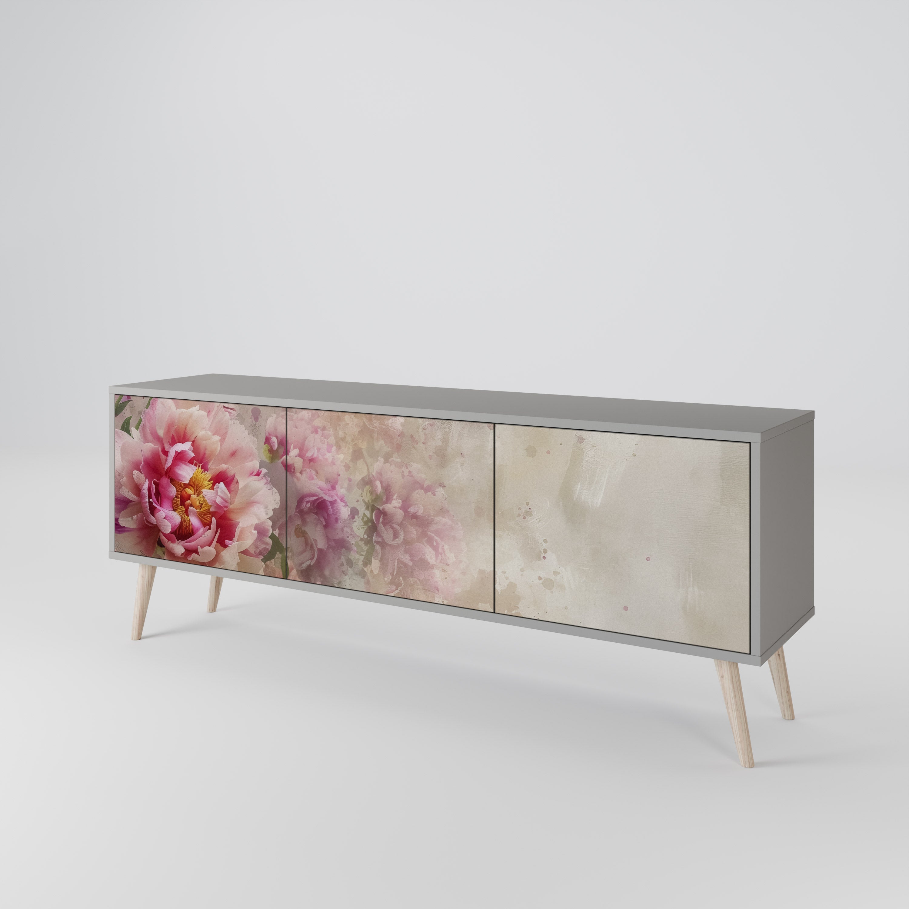 Mueble de TV PEONY WHISPER de 3 puertas en acabado gris