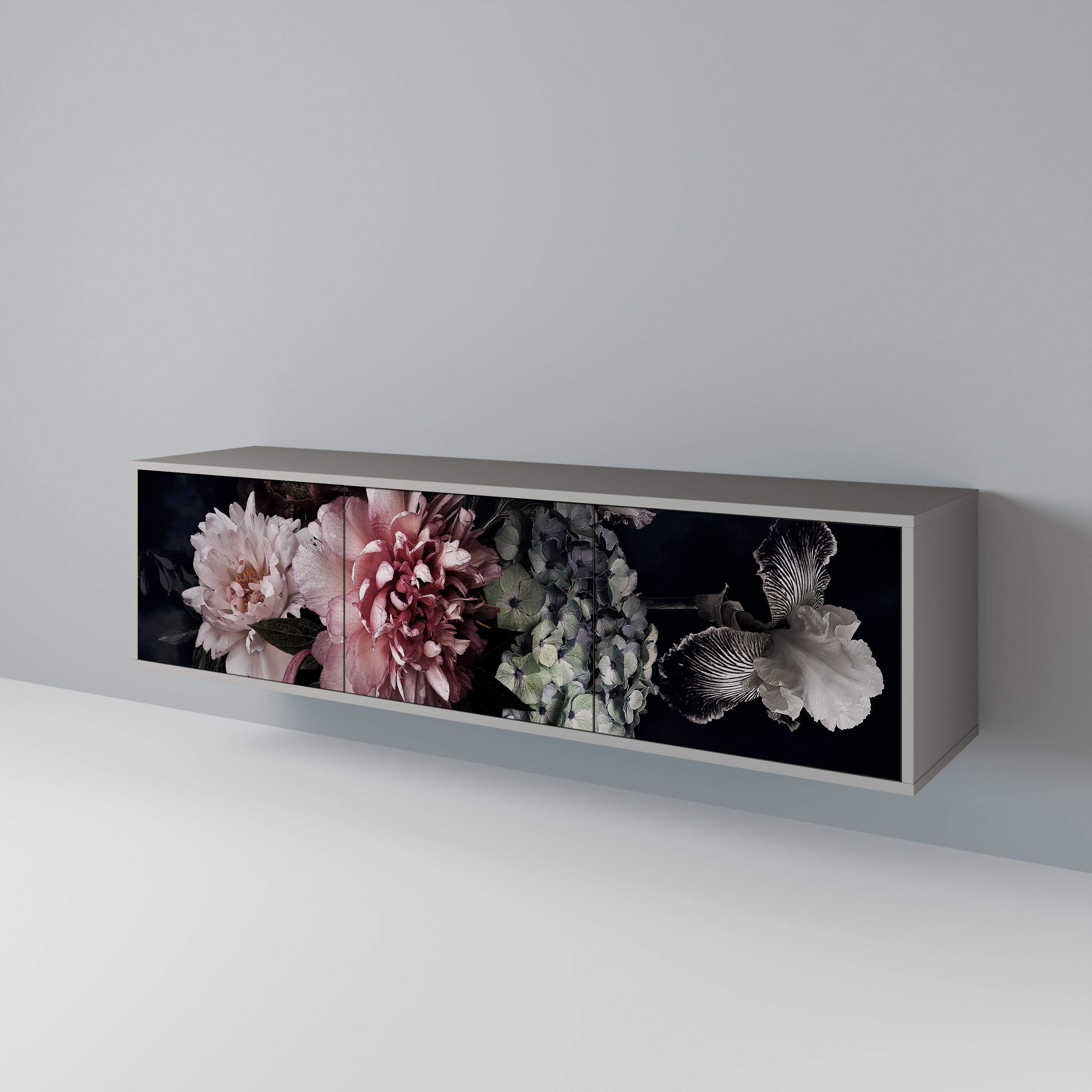 Mueble de TV de 3 puertas PURE BLOSSOM en acabado gris
