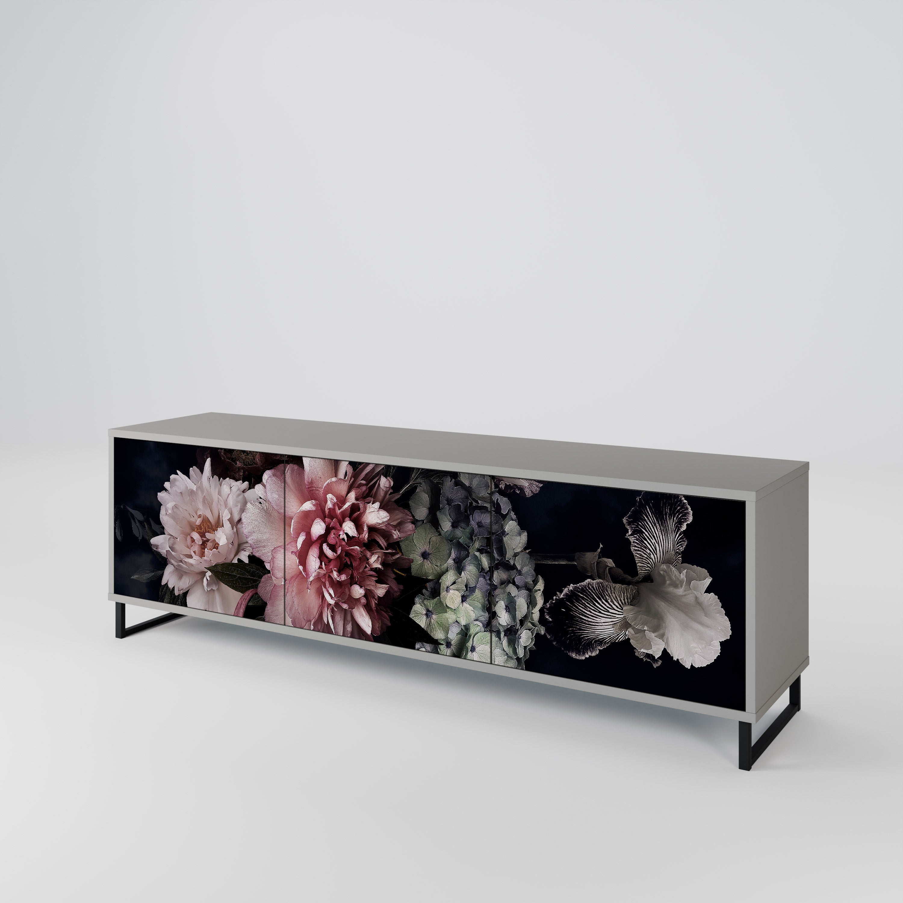 Mueble de TV de 3 puertas PURE BLOSSOM en acabado gris