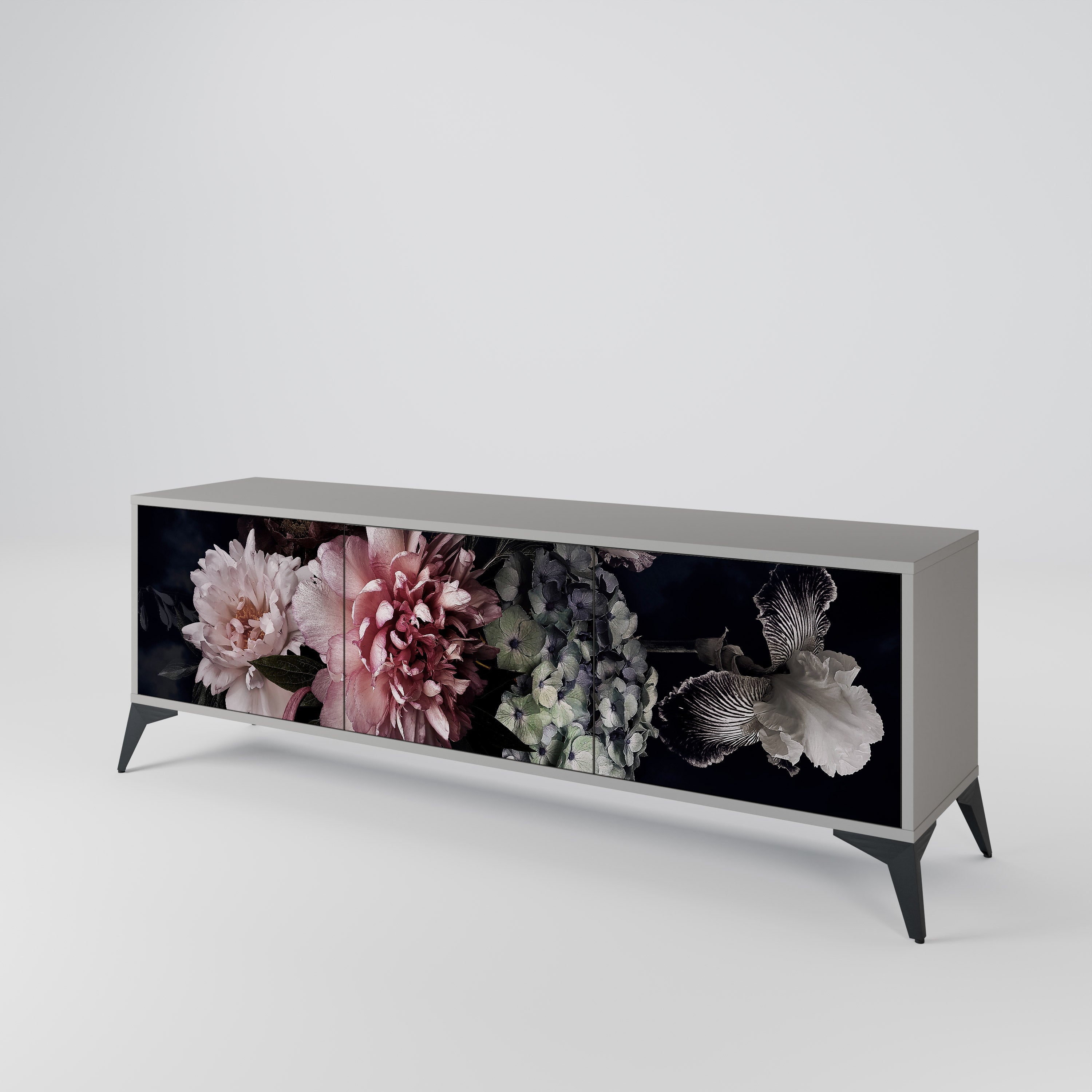 Mueble de TV de 3 puertas PURE BLOSSOM en acabado gris