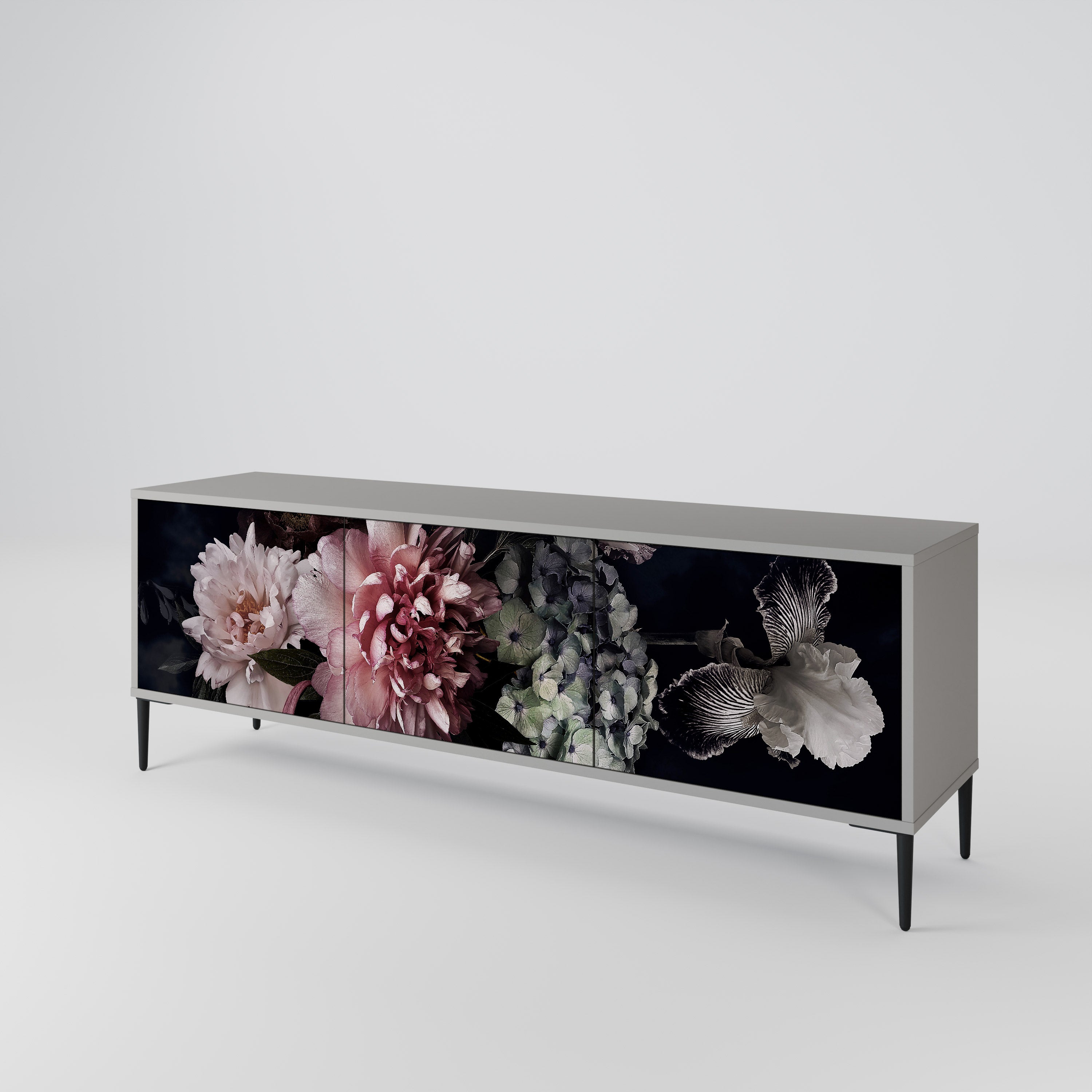 Mueble de TV de 3 puertas PURE BLOSSOM en acabado gris
