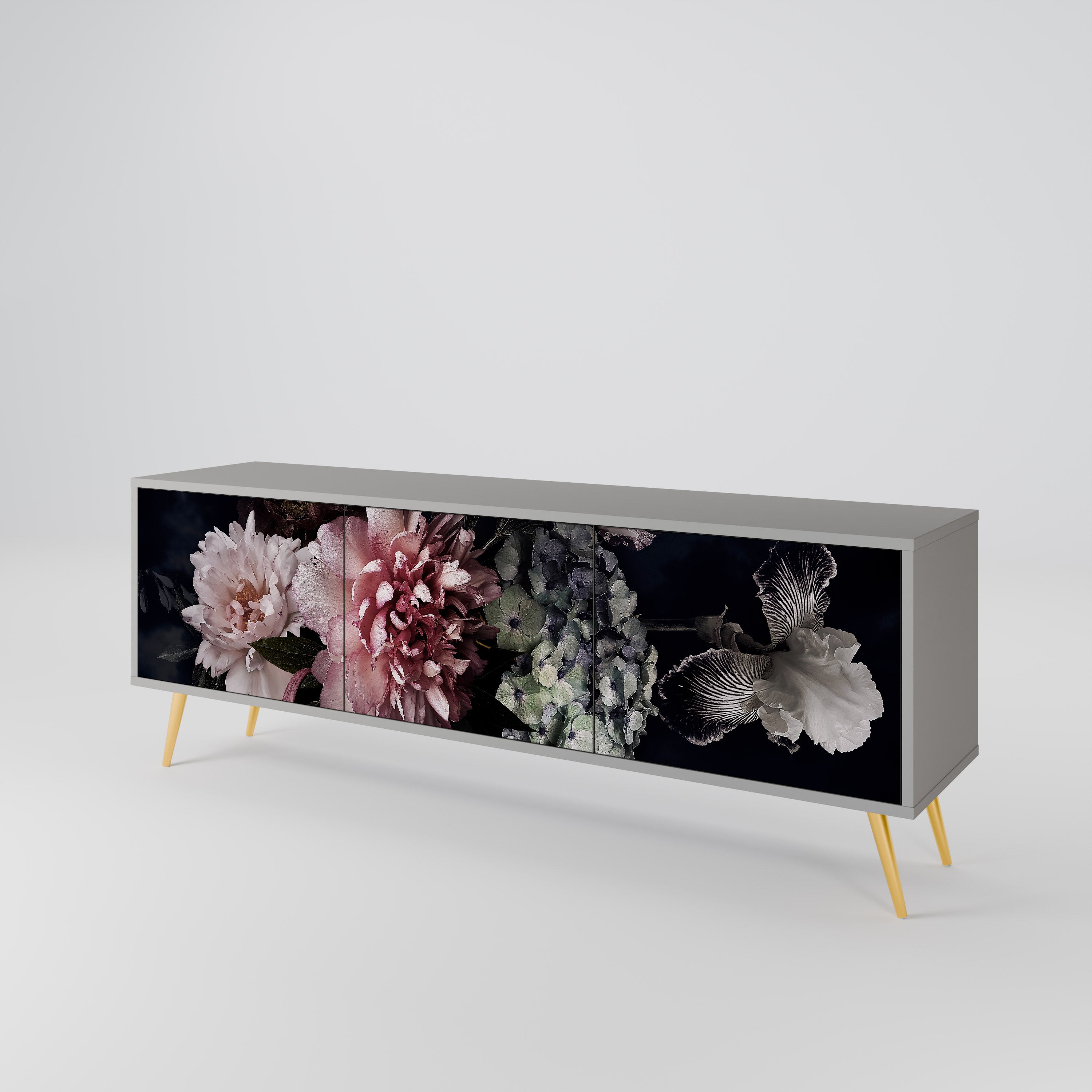 Mueble de TV de 3 puertas PURE BLOSSOM en acabado gris