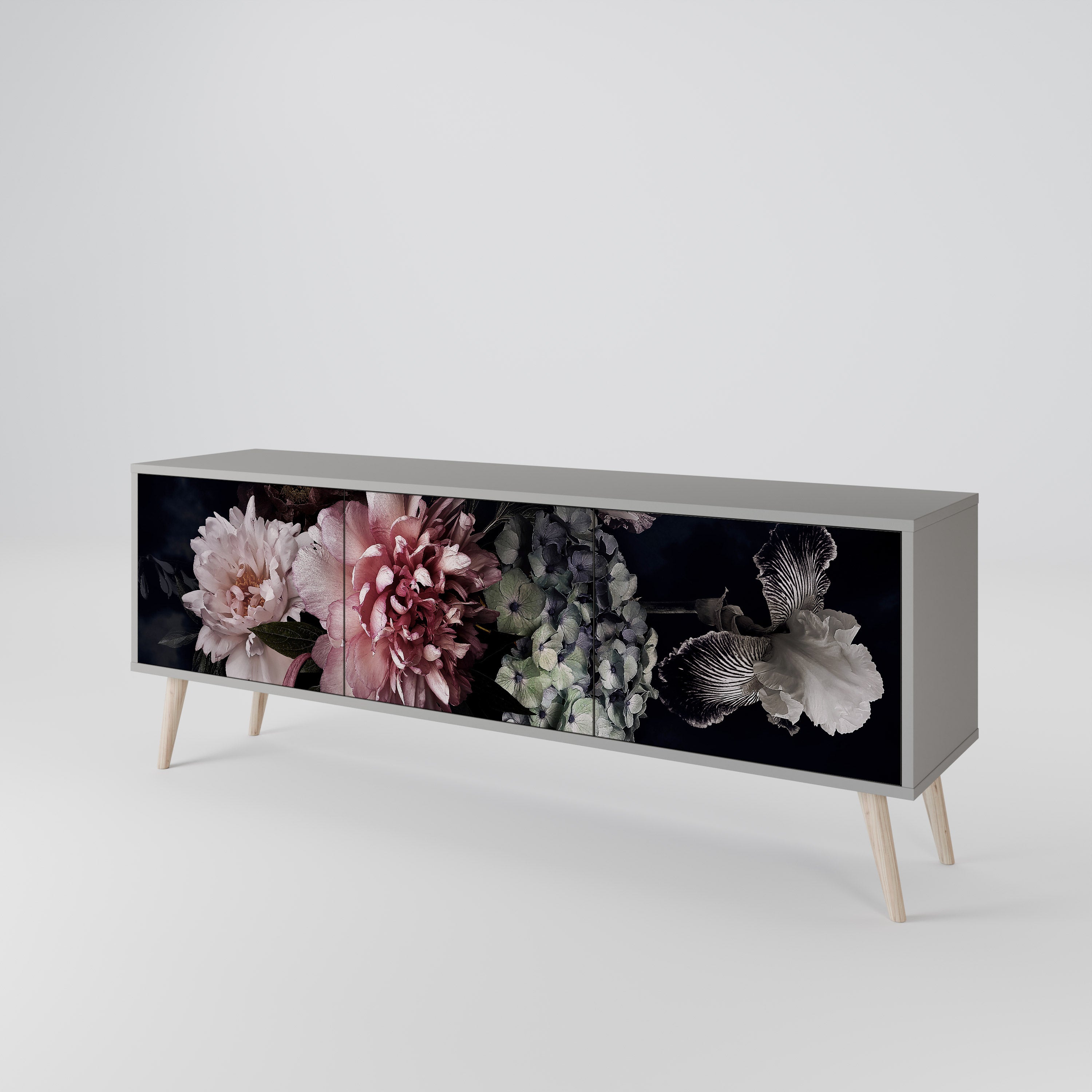 Mueble de TV de 3 puertas PURE BLOSSOM en acabado gris