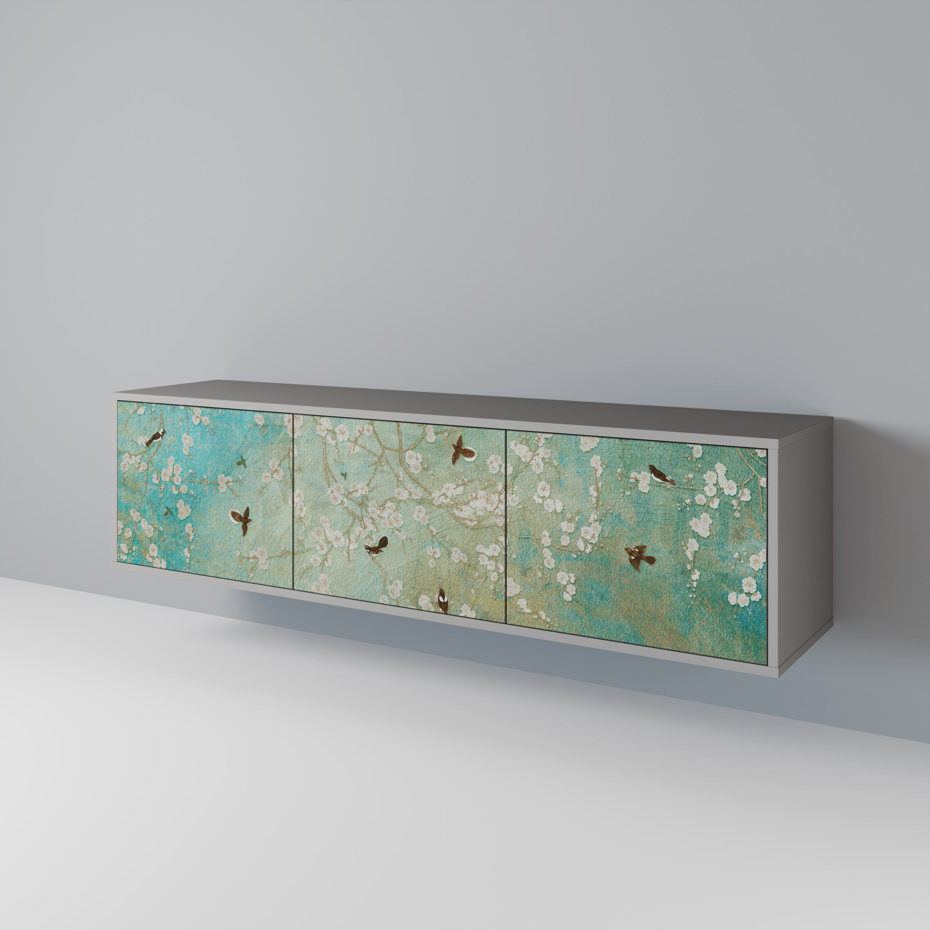 Mueble de TV de 3 puertas BLOOMING CHARM en acabado gris