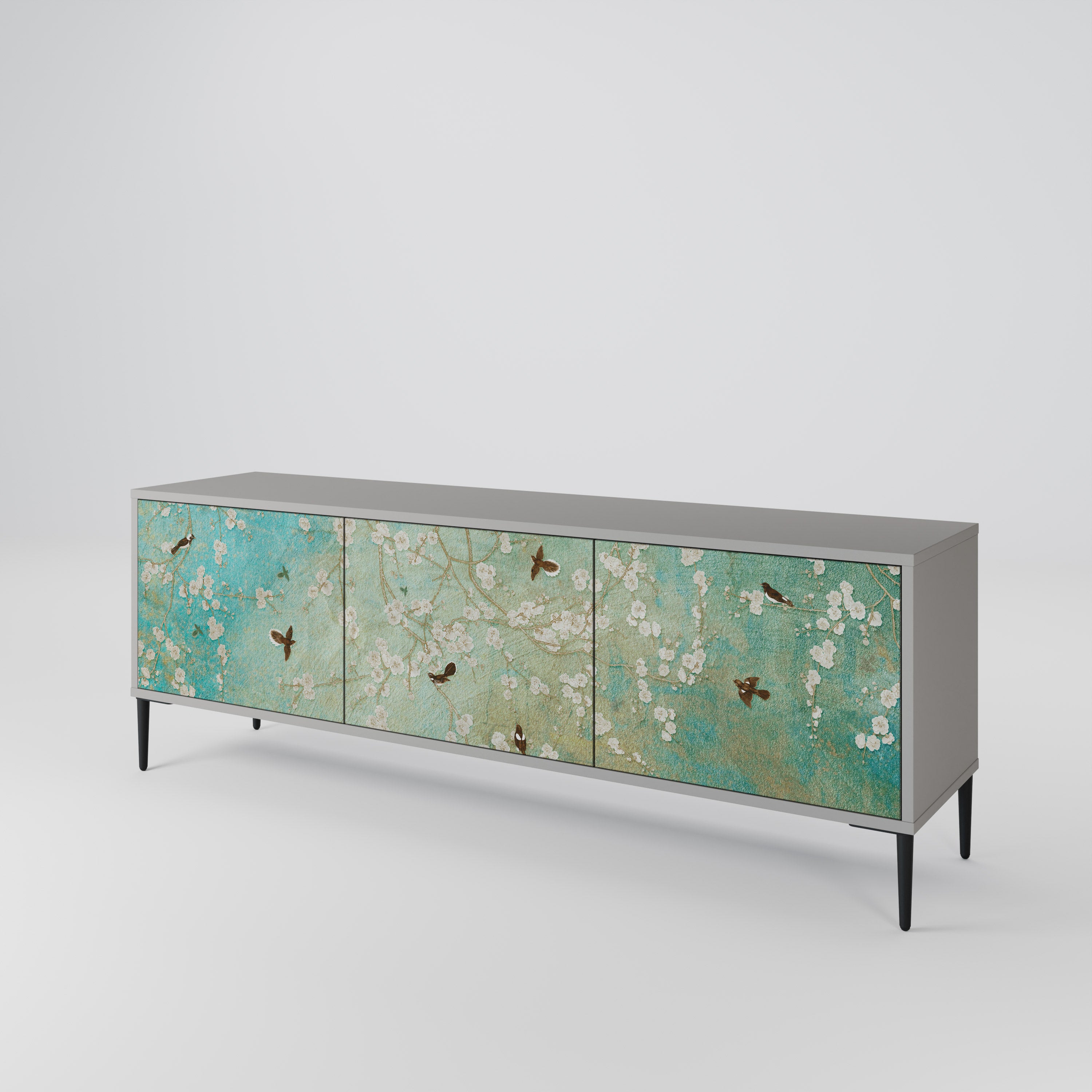 Mueble de TV de 3 puertas BLOOMING CHARM en acabado gris