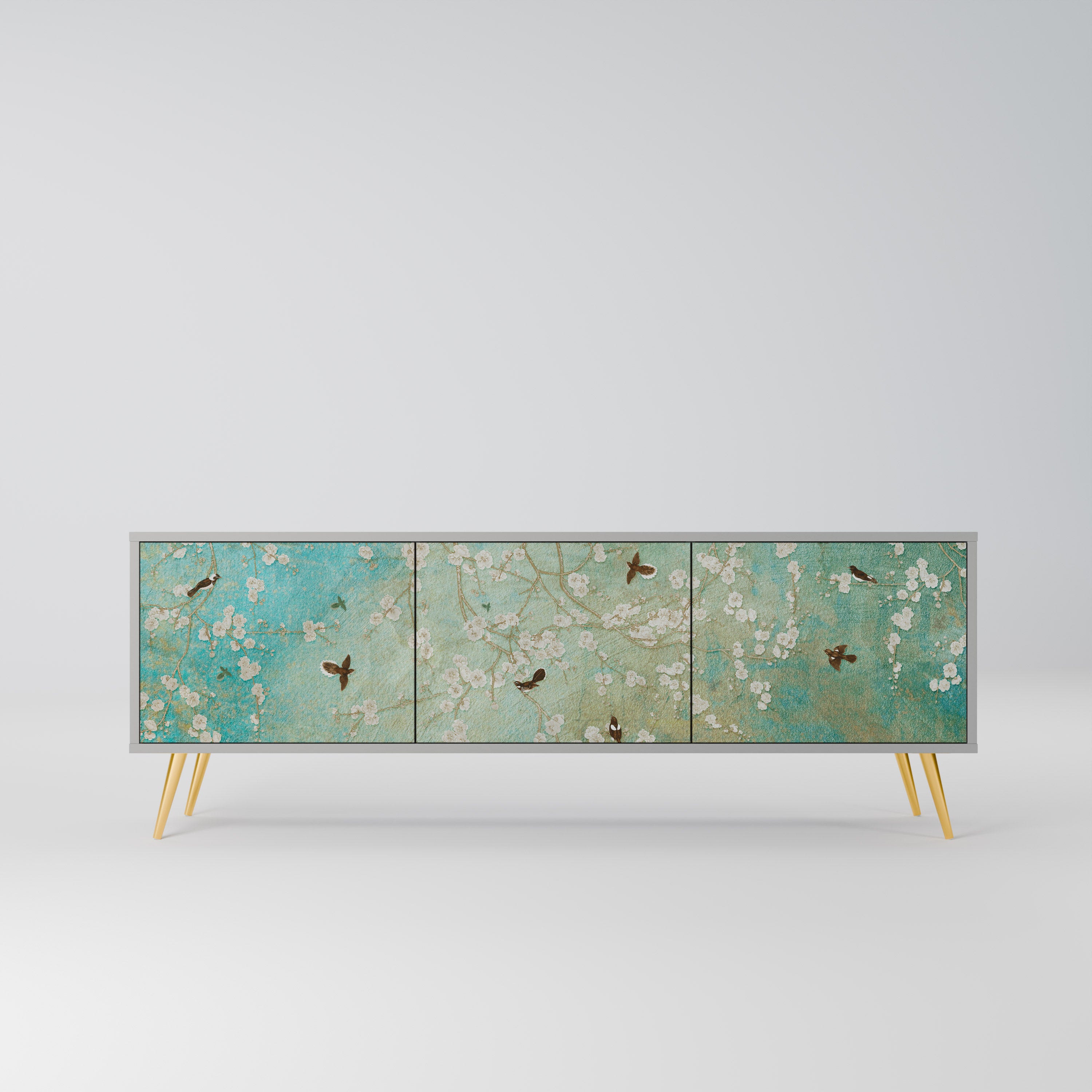 Mueble de TV de 3 puertas BLOOMING CHARM en acabado gris