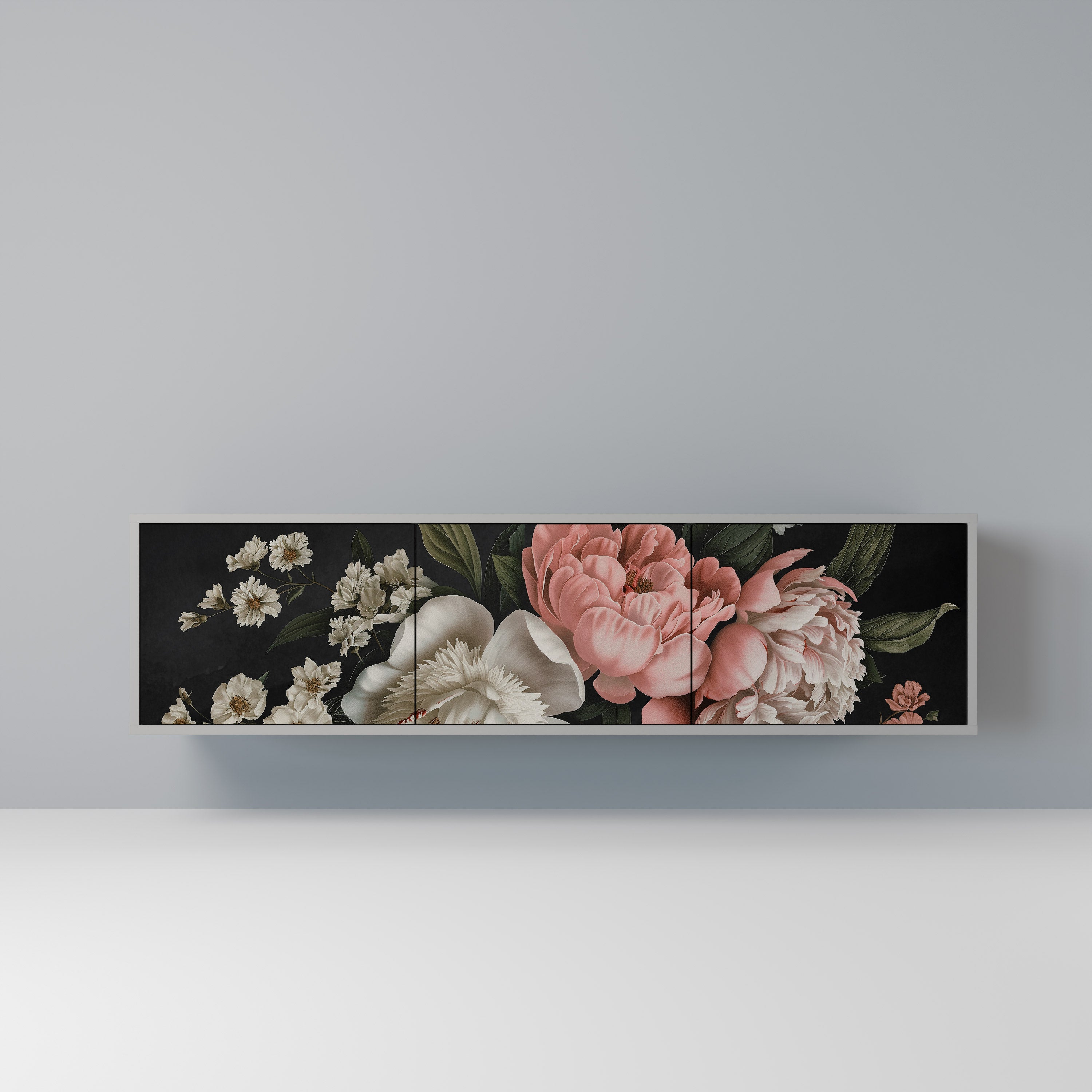 Mueble de TV de 3 puertas LUSH ELEGANCE en acabado gris