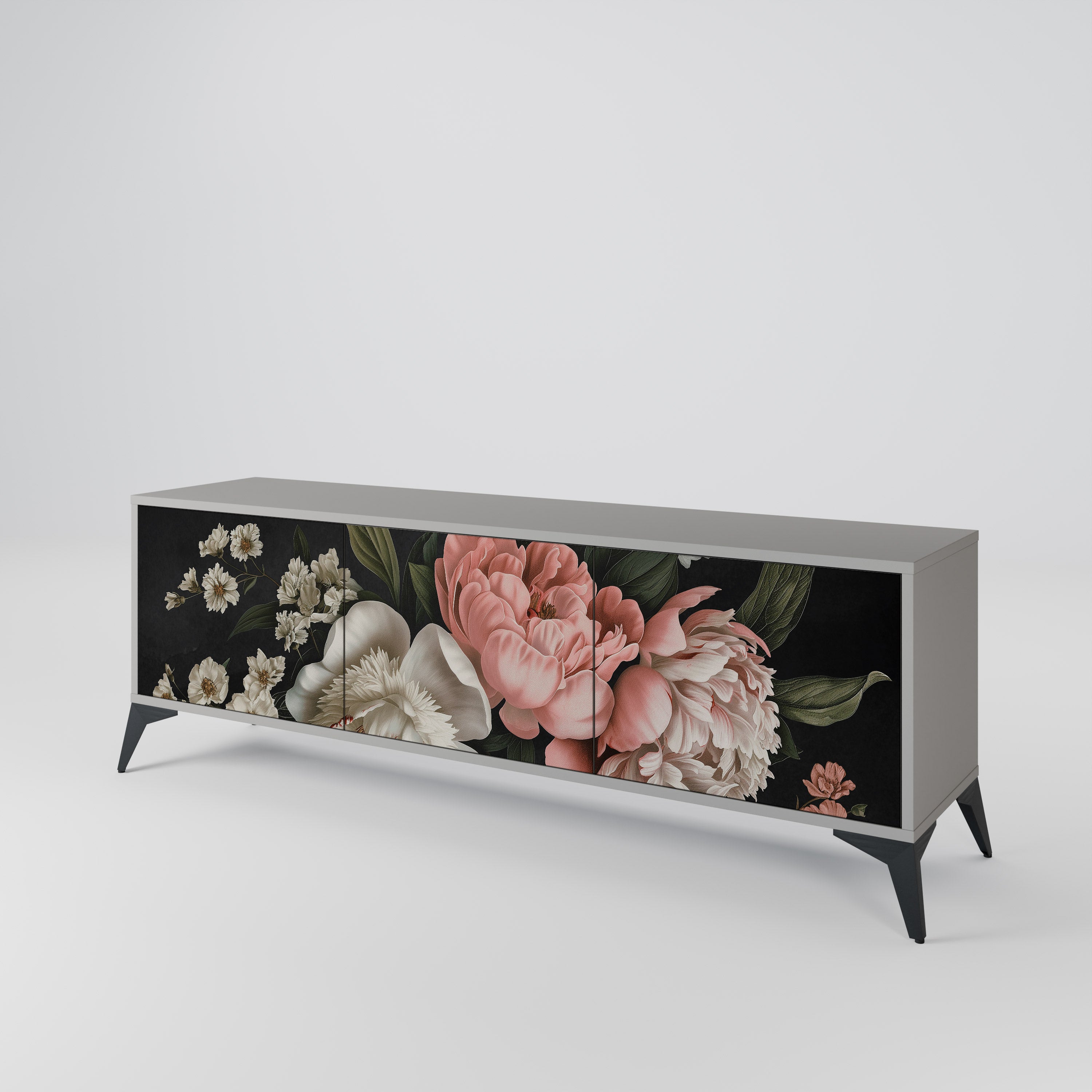 Mueble de TV de 3 puertas LUSH ELEGANCE en acabado gris