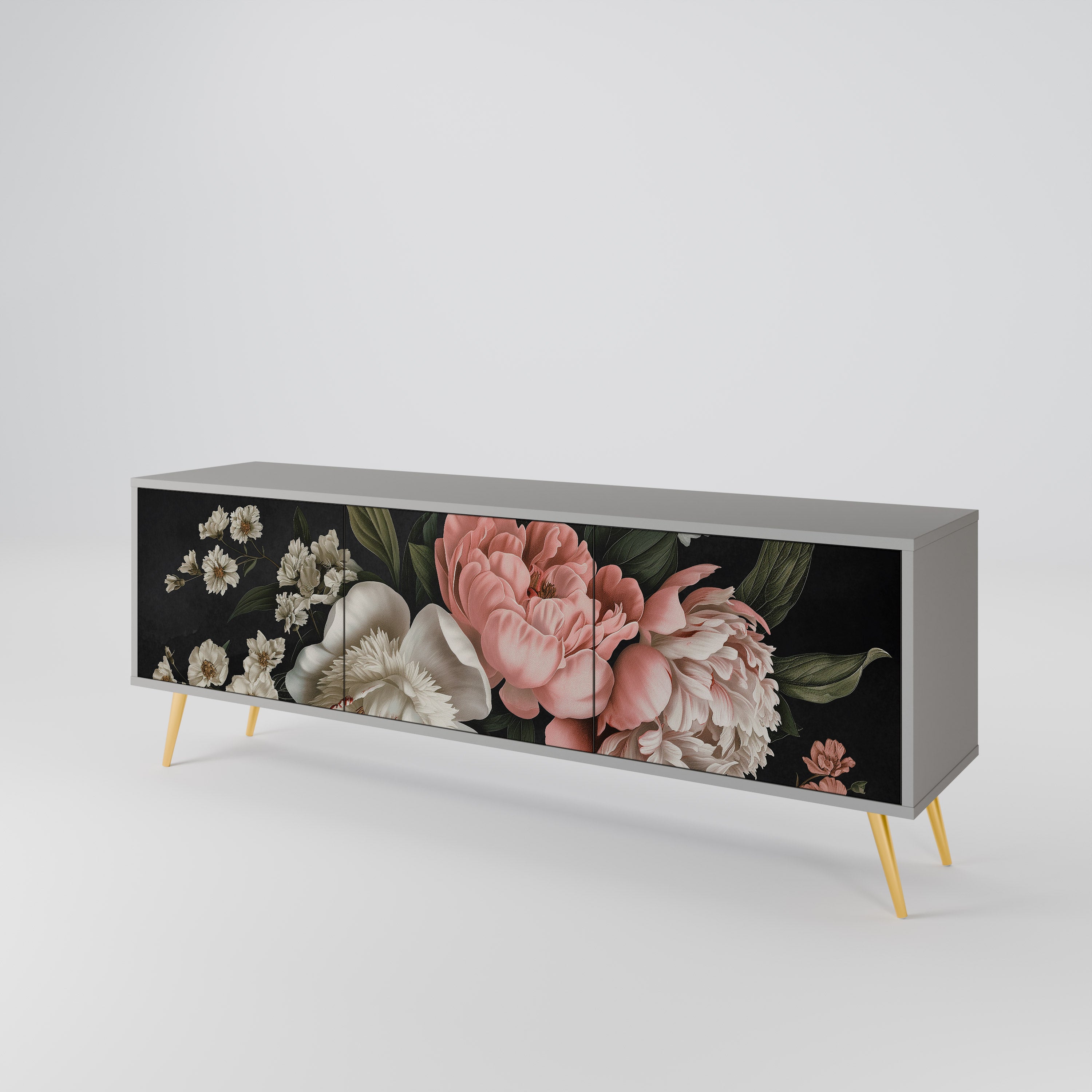 Mueble de TV de 3 puertas LUSH ELEGANCE en acabado gris