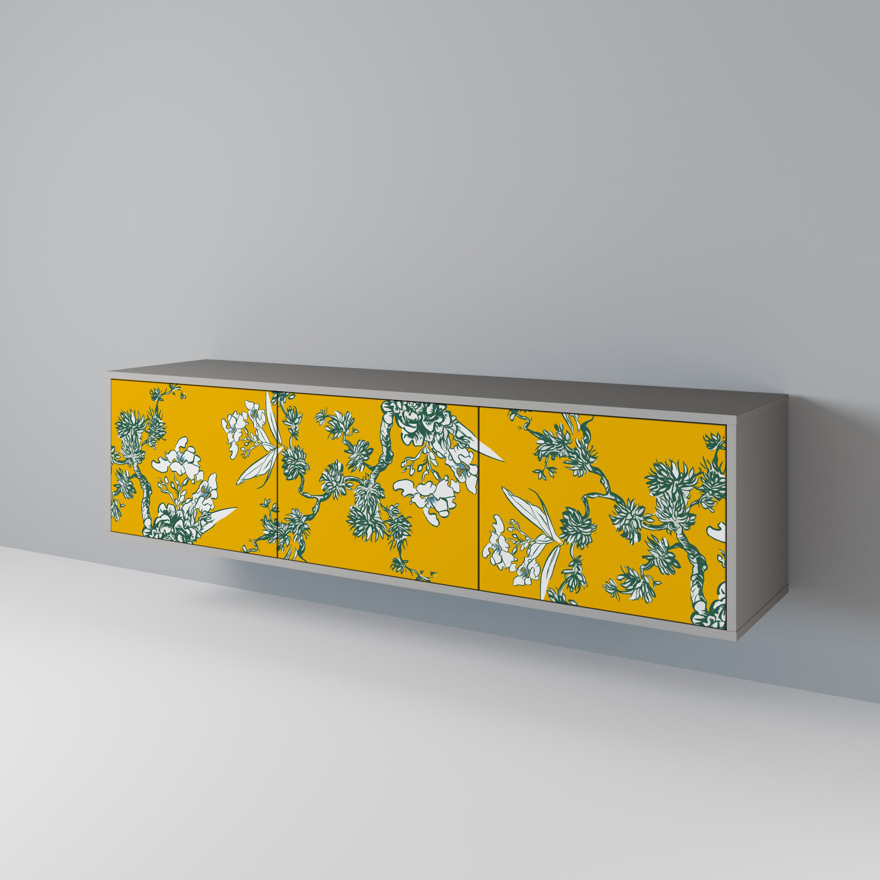 Mueble de TV de 3 puertas YELLOW CHINOISERIE en acabado gris