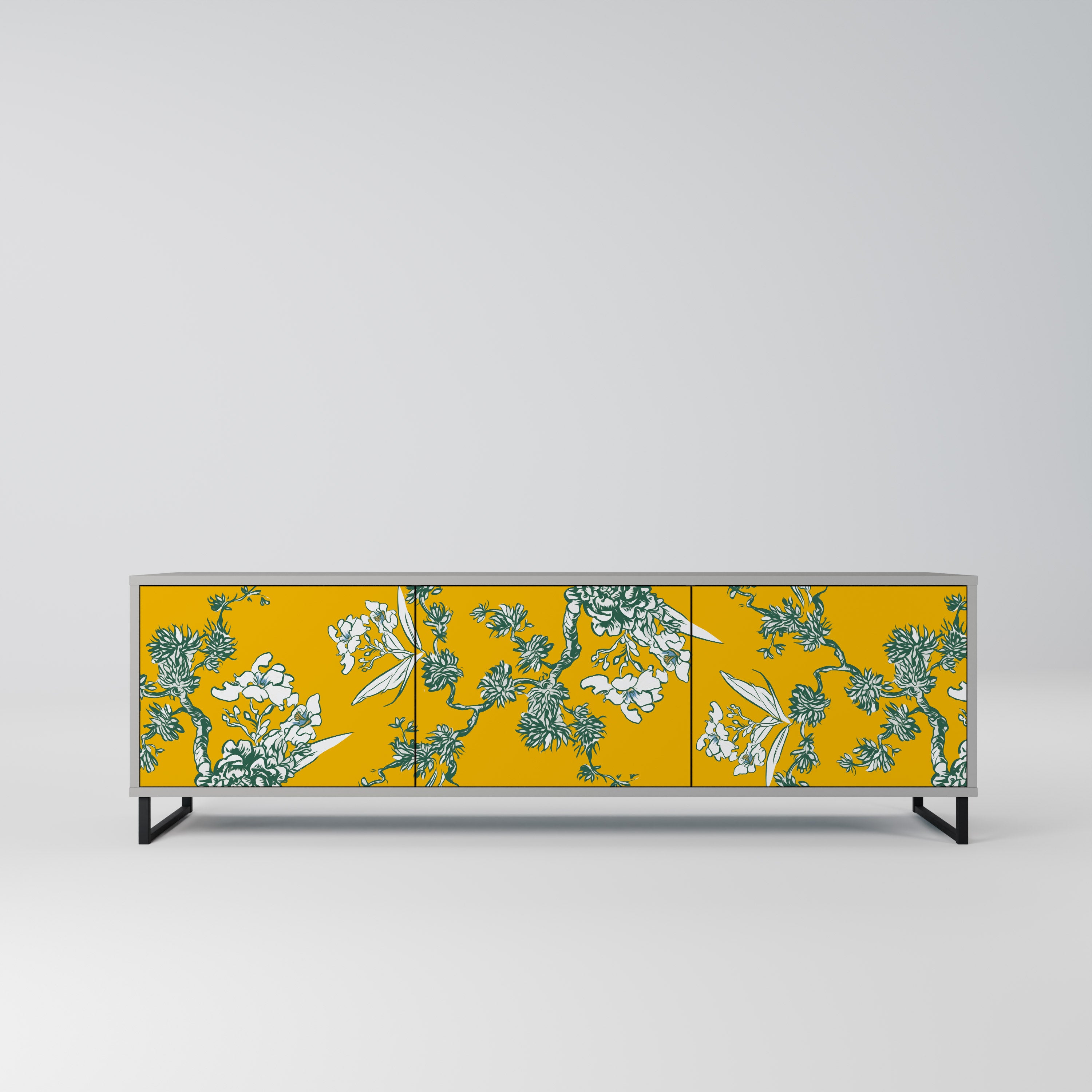 Mueble de TV de 3 puertas YELLOW CHINOISERIE en acabado gris