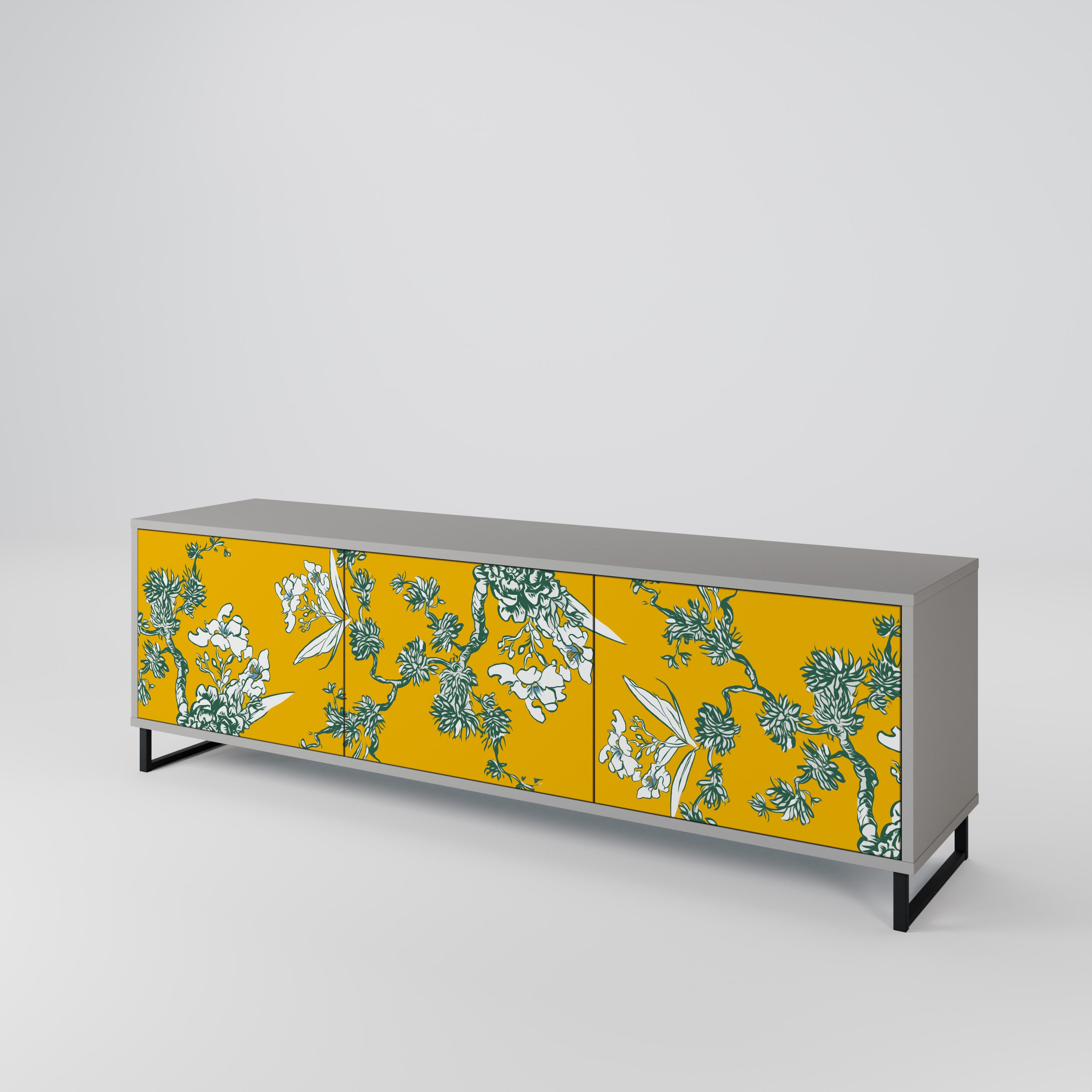 Mueble de TV de 3 puertas YELLOW CHINOISERIE en acabado gris