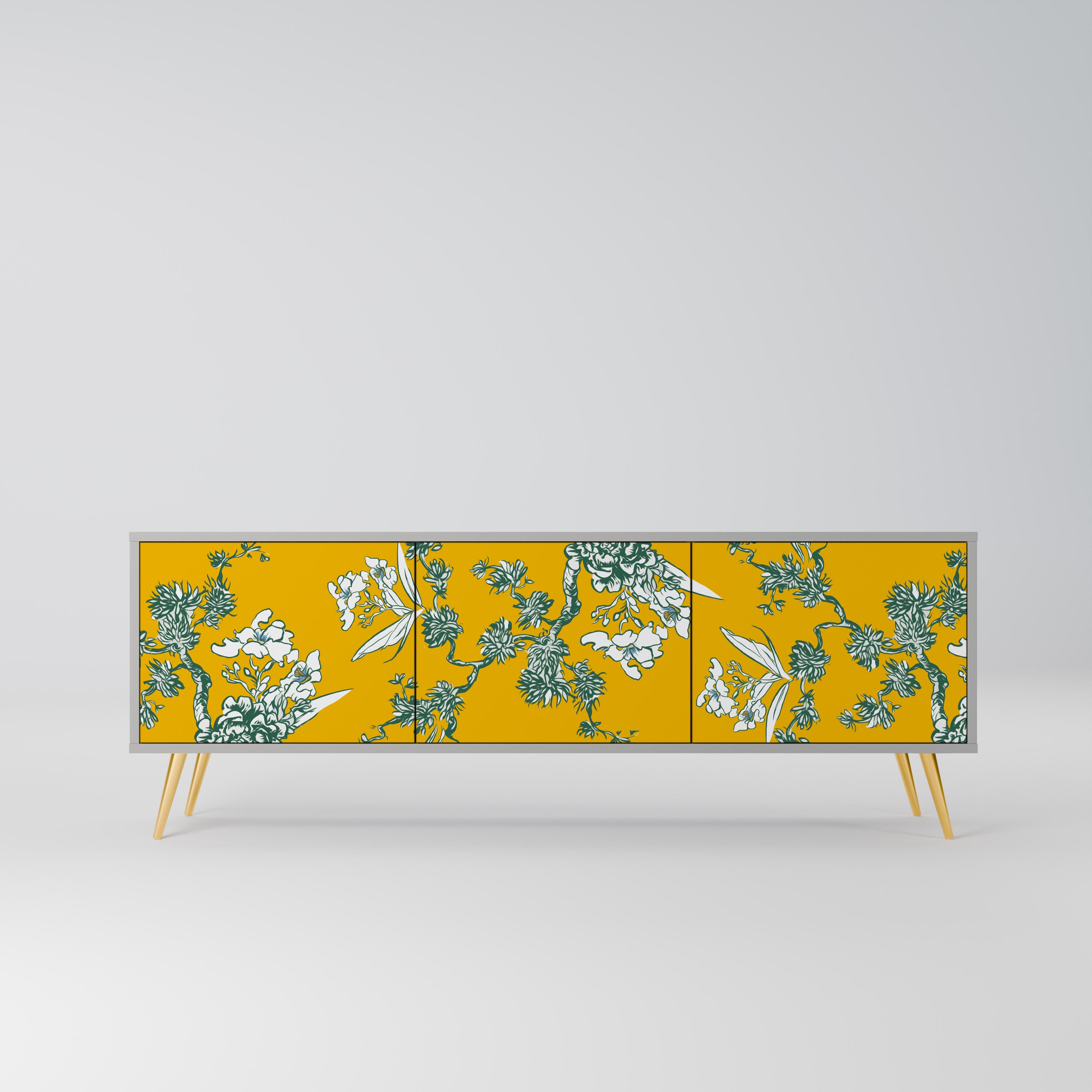 Mueble de TV de 3 puertas YELLOW CHINOISERIE en acabado gris