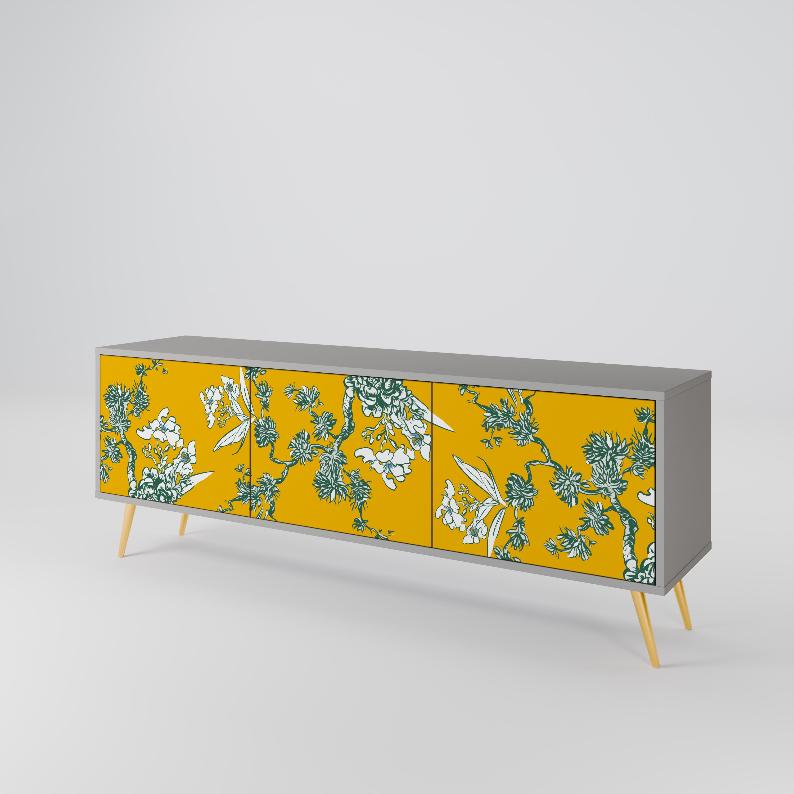Mueble de TV de 3 puertas YELLOW CHINOISERIE en acabado gris