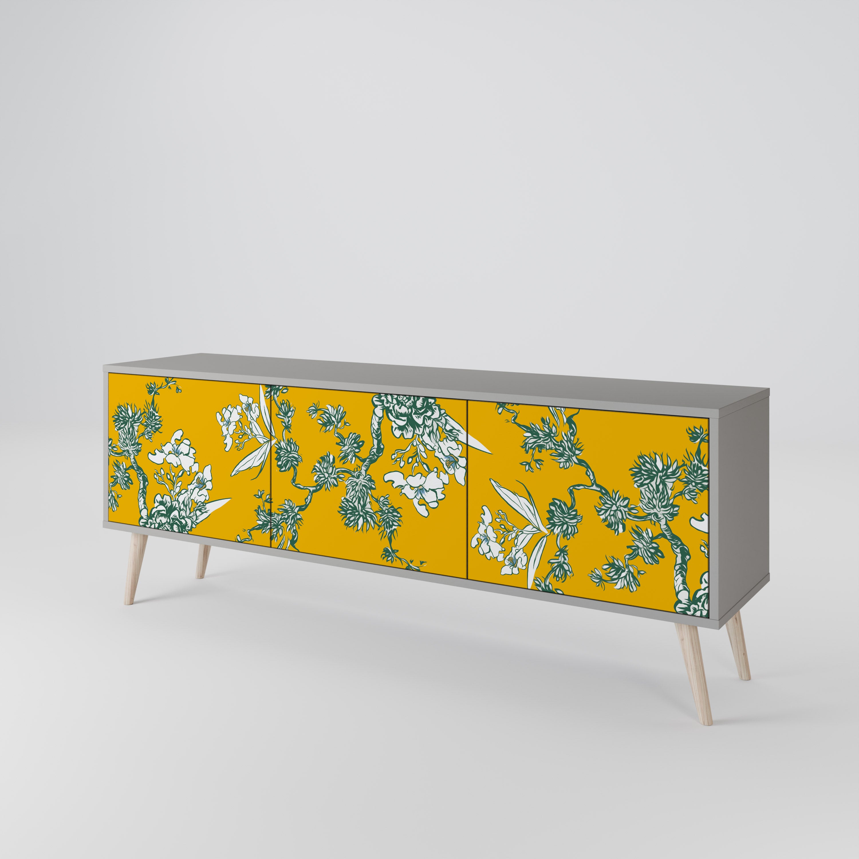 Mueble de TV de 3 puertas YELLOW CHINOISERIE en acabado gris