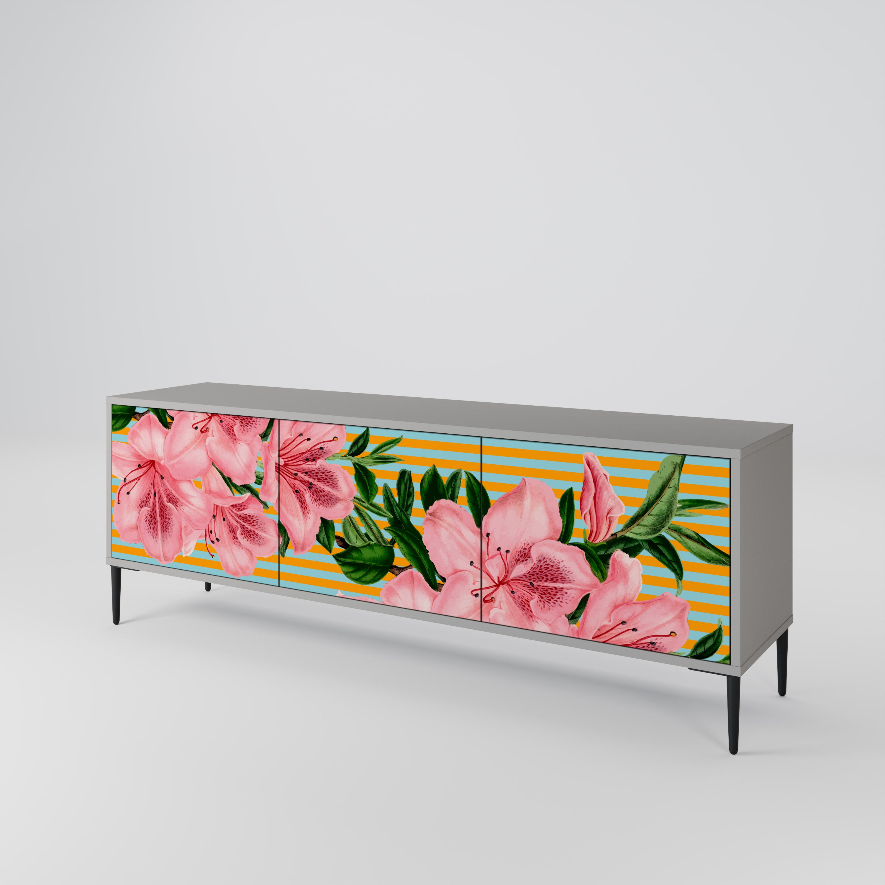 Mueble de TV de 3 puertas FRAGILE BEAUTY en acabado gris