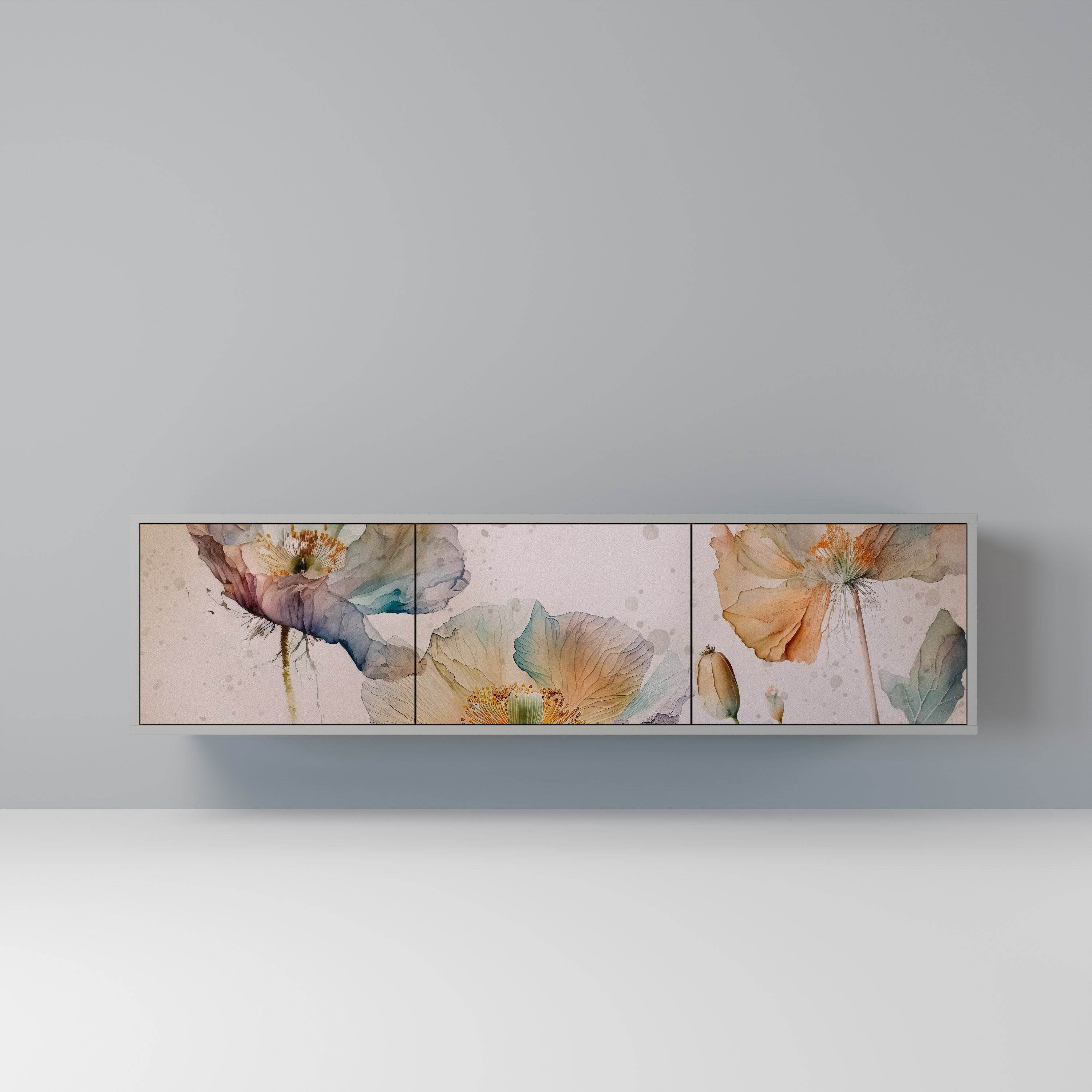 Mueble de TV SOFTEN POPPY de 3 puertas en acabado gris
