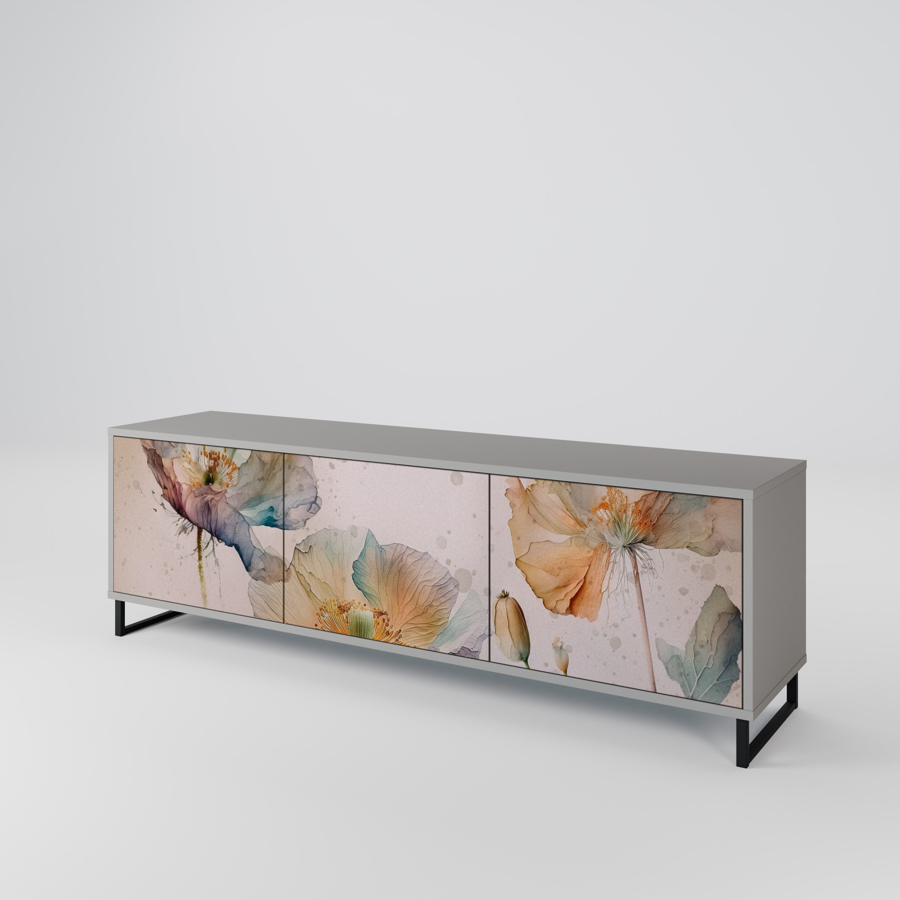 Mueble de TV SOFTEN POPPY de 3 puertas en acabado gris
