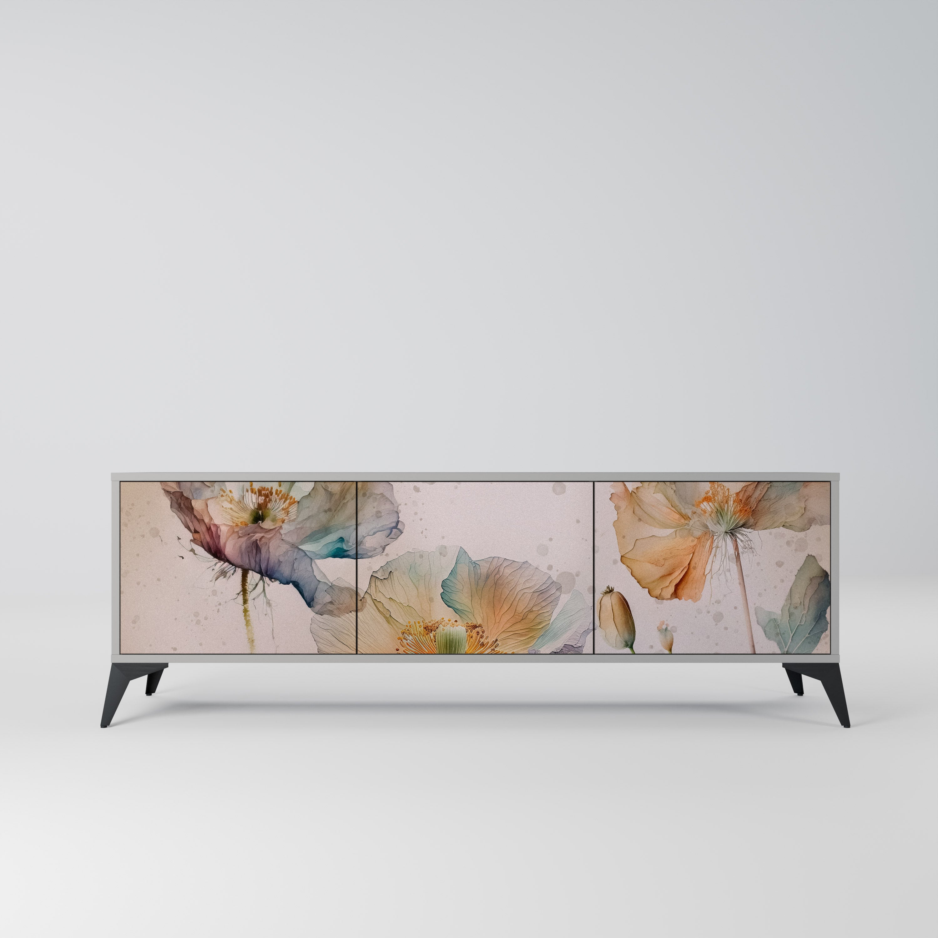 Mueble de TV SOFTEN POPPY de 3 puertas en acabado gris