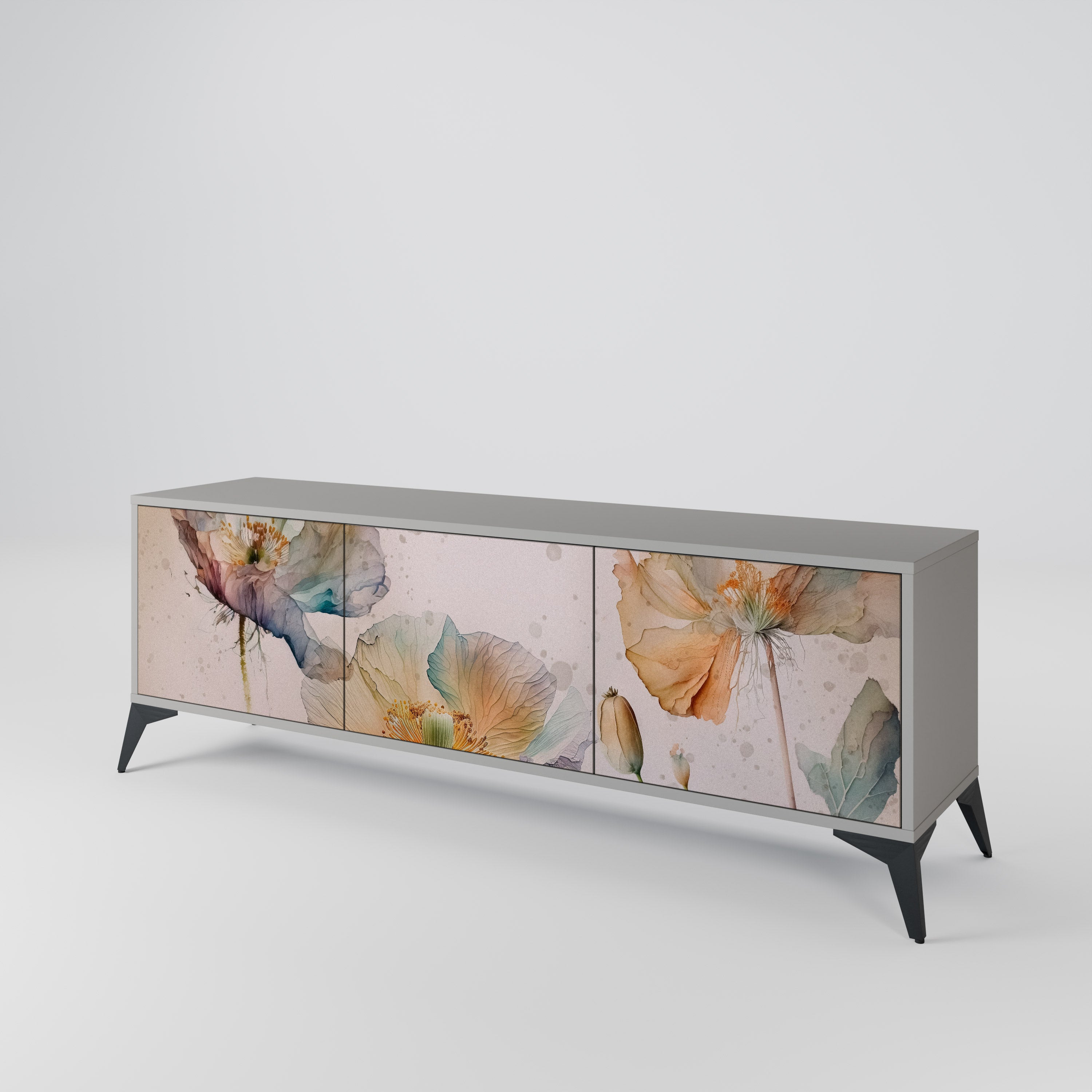 Mueble de TV SOFTEN POPPY de 3 puertas en acabado gris