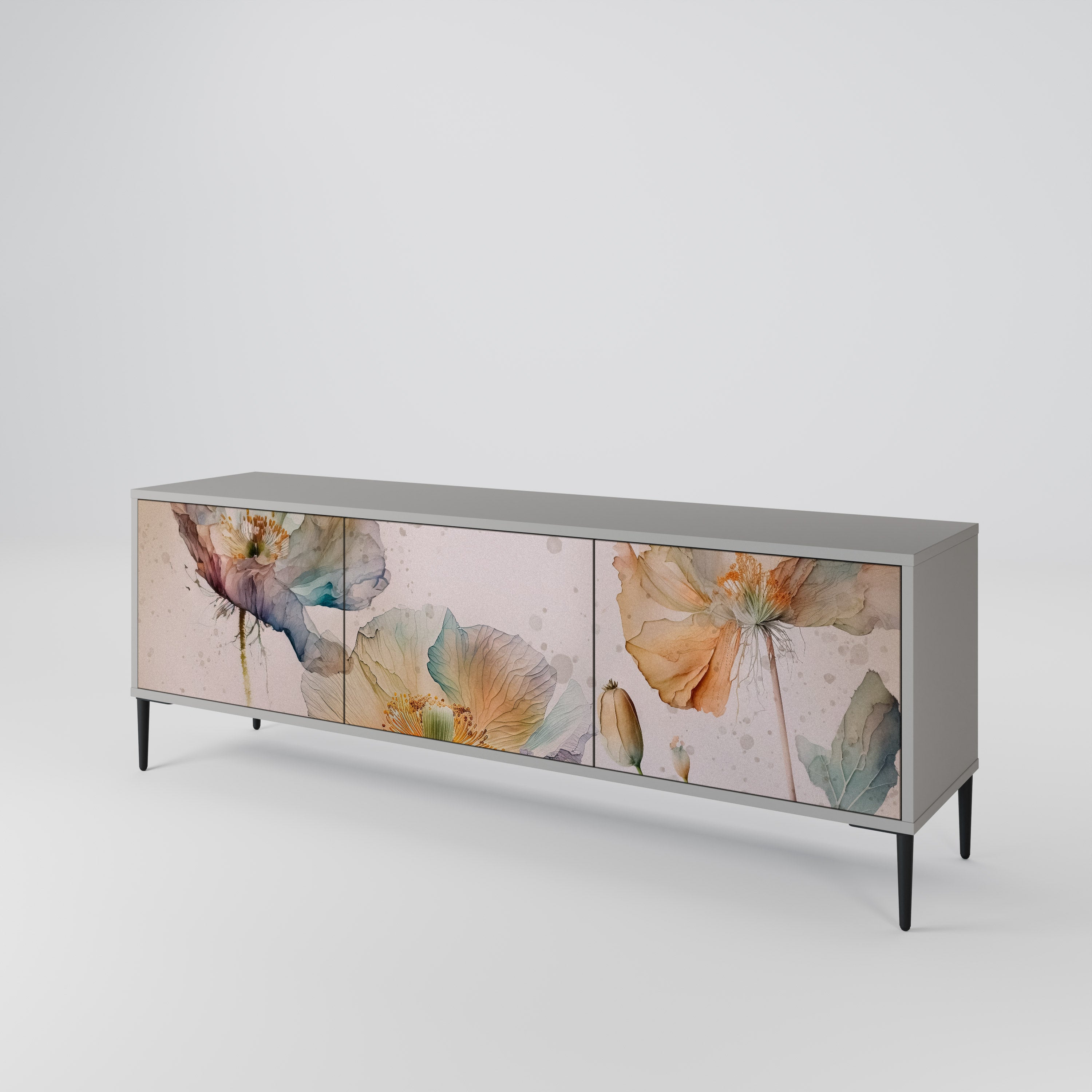 Mueble de TV SOFTEN POPPY de 3 puertas en acabado gris