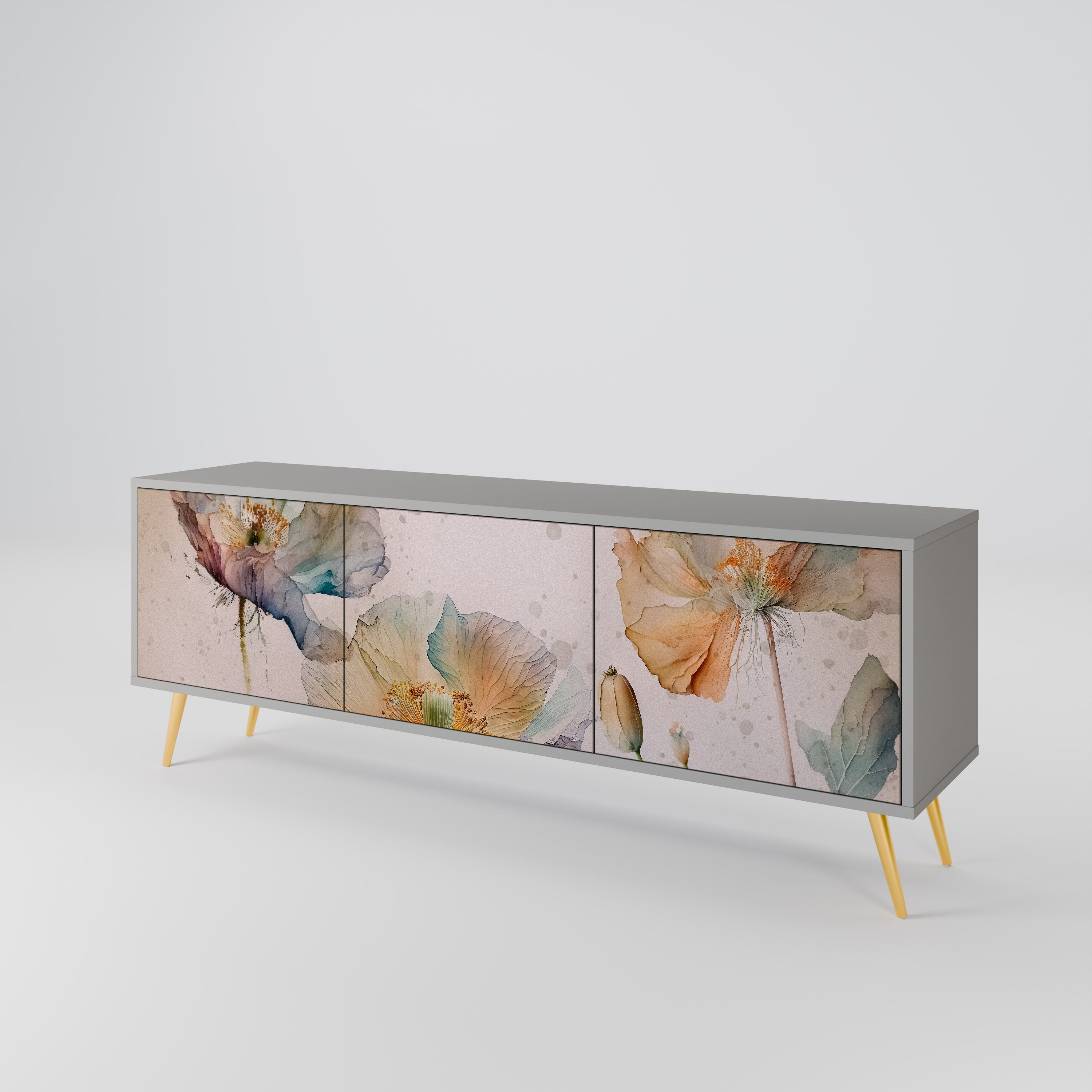 Mueble de TV SOFTEN POPPY de 3 puertas en acabado gris