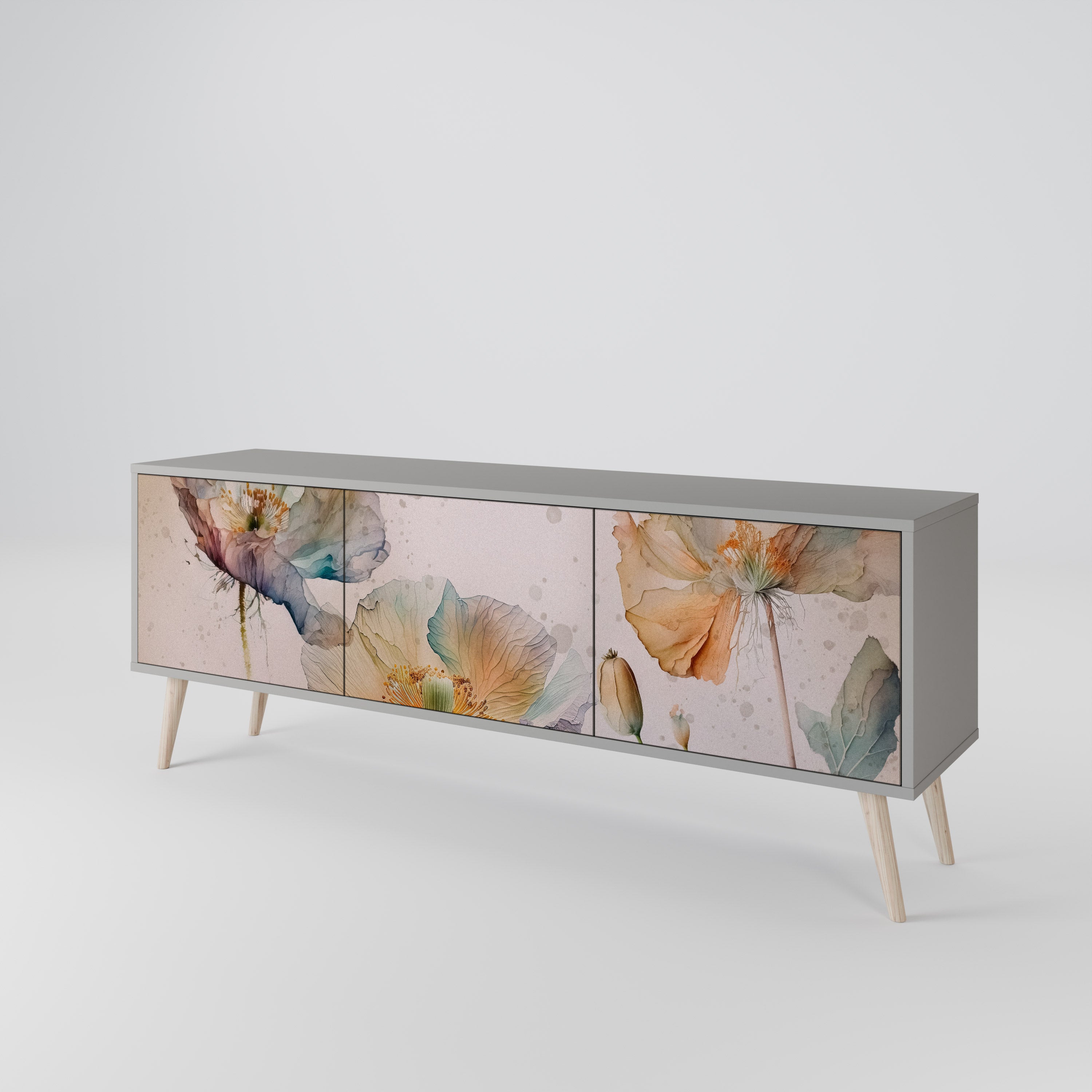Mueble de TV SOFTEN POPPY de 3 puertas en acabado gris